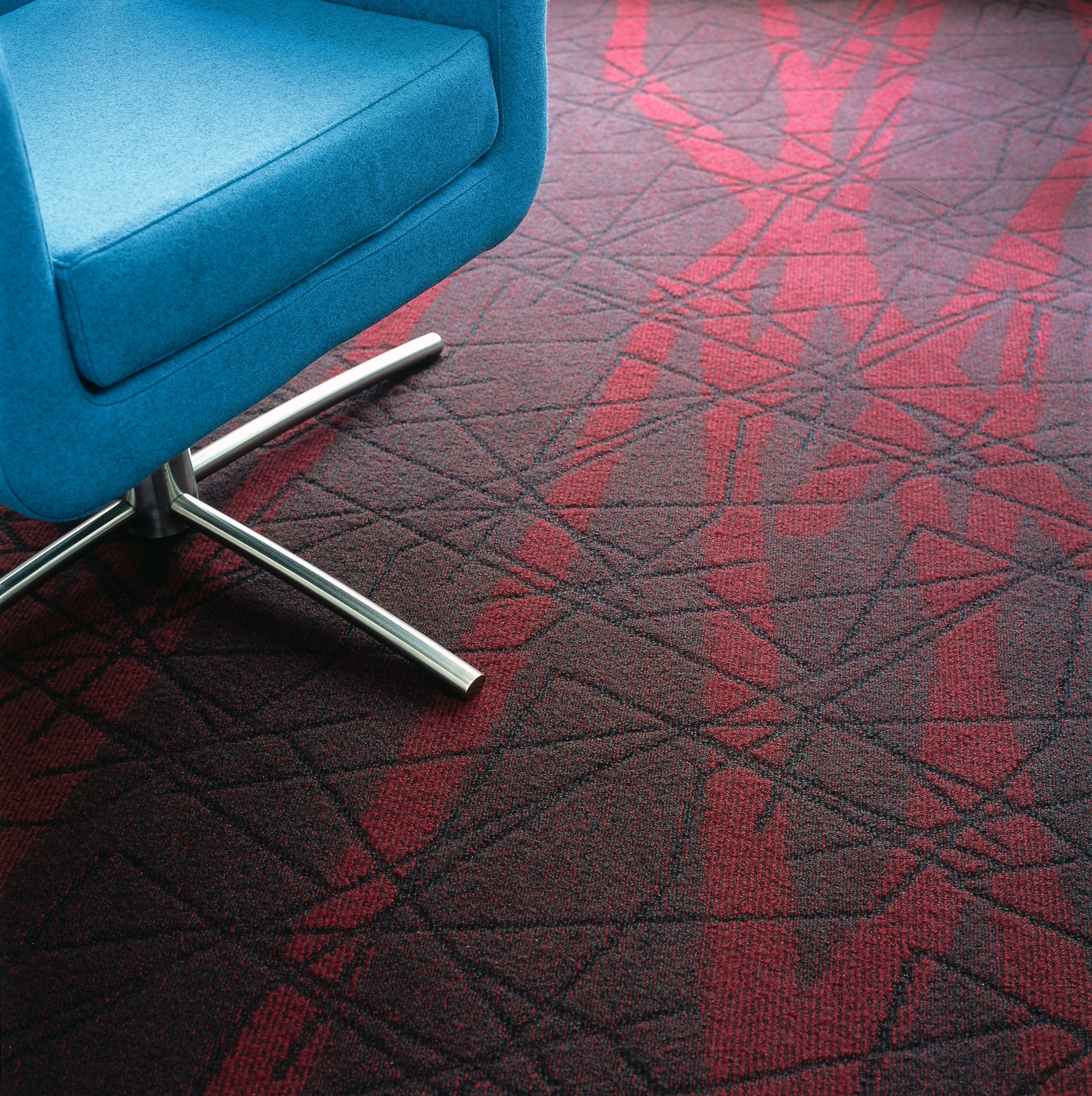 Textured carpet with red pattern, and blue office angle, carpet, floor, flooring, line, red, tile, black