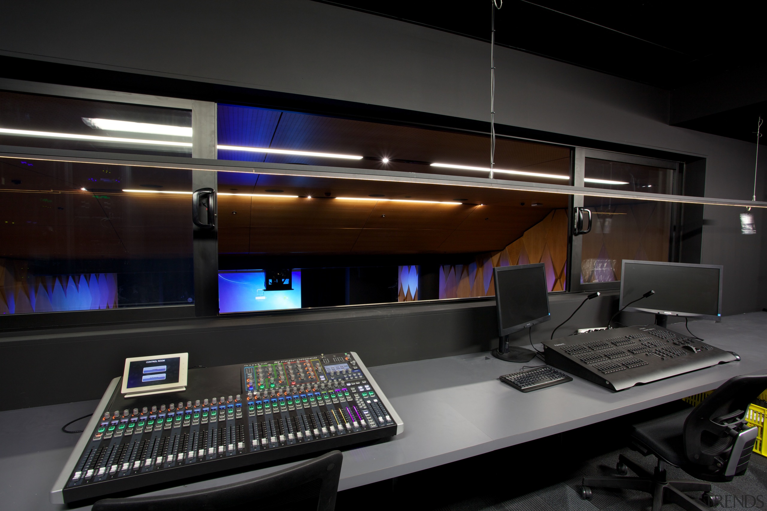 Automation Associates configured this Auditorium mixing desk and studio, technology, black