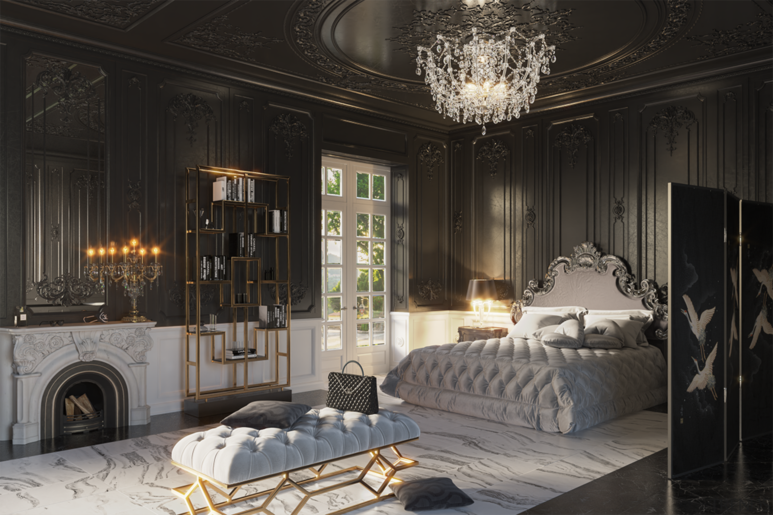 Coco Chanel's bedroom as it might look today. 