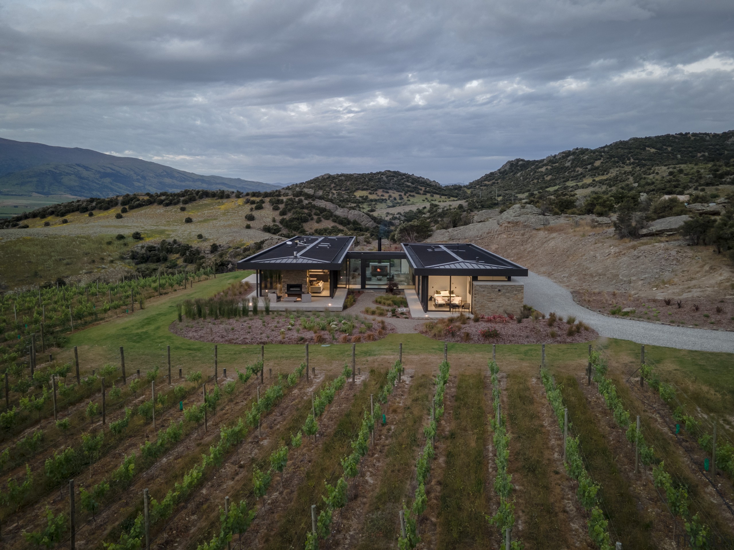 The rugged, contemporary home with vineyards in the 