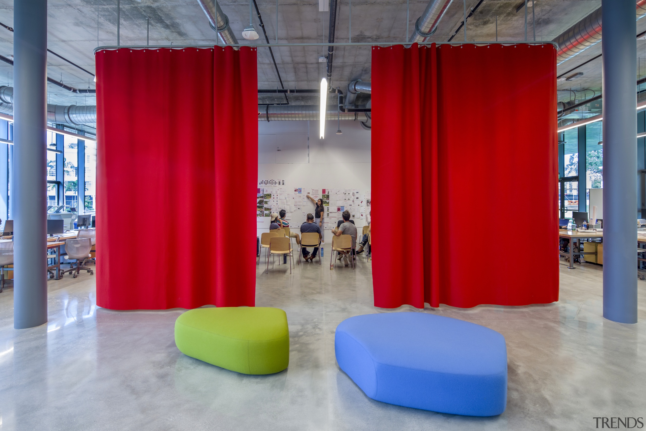 NZ351 Ccm Arquitectonica University Miami 324231942 22 architecture, building, column, floor, flooring, furniture, interior design, material property, red, room, gray, red