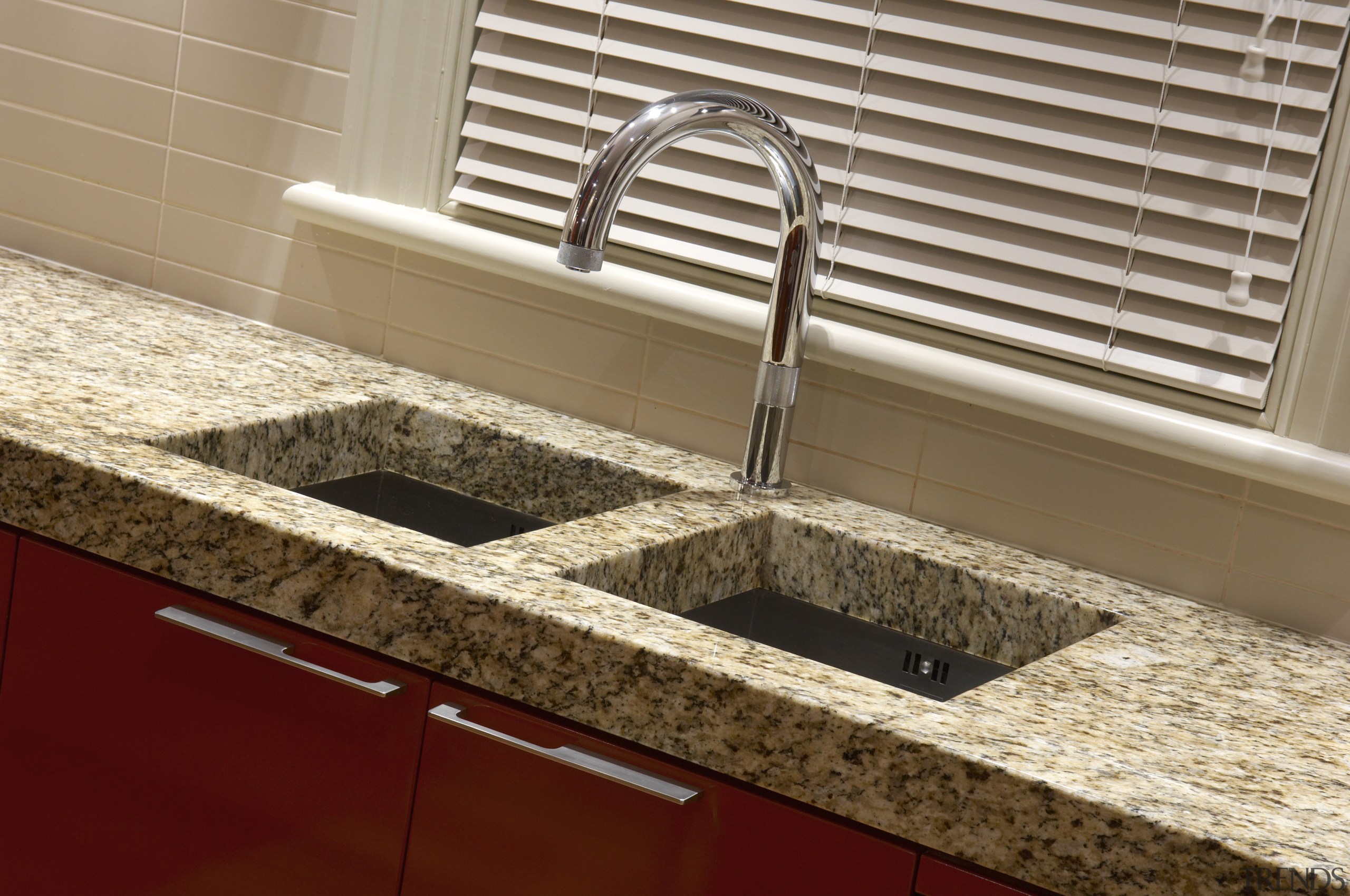 View of kitchen designed by Lloyd Richardson (NKBA), countertop, kitchen, sink, tile, brown