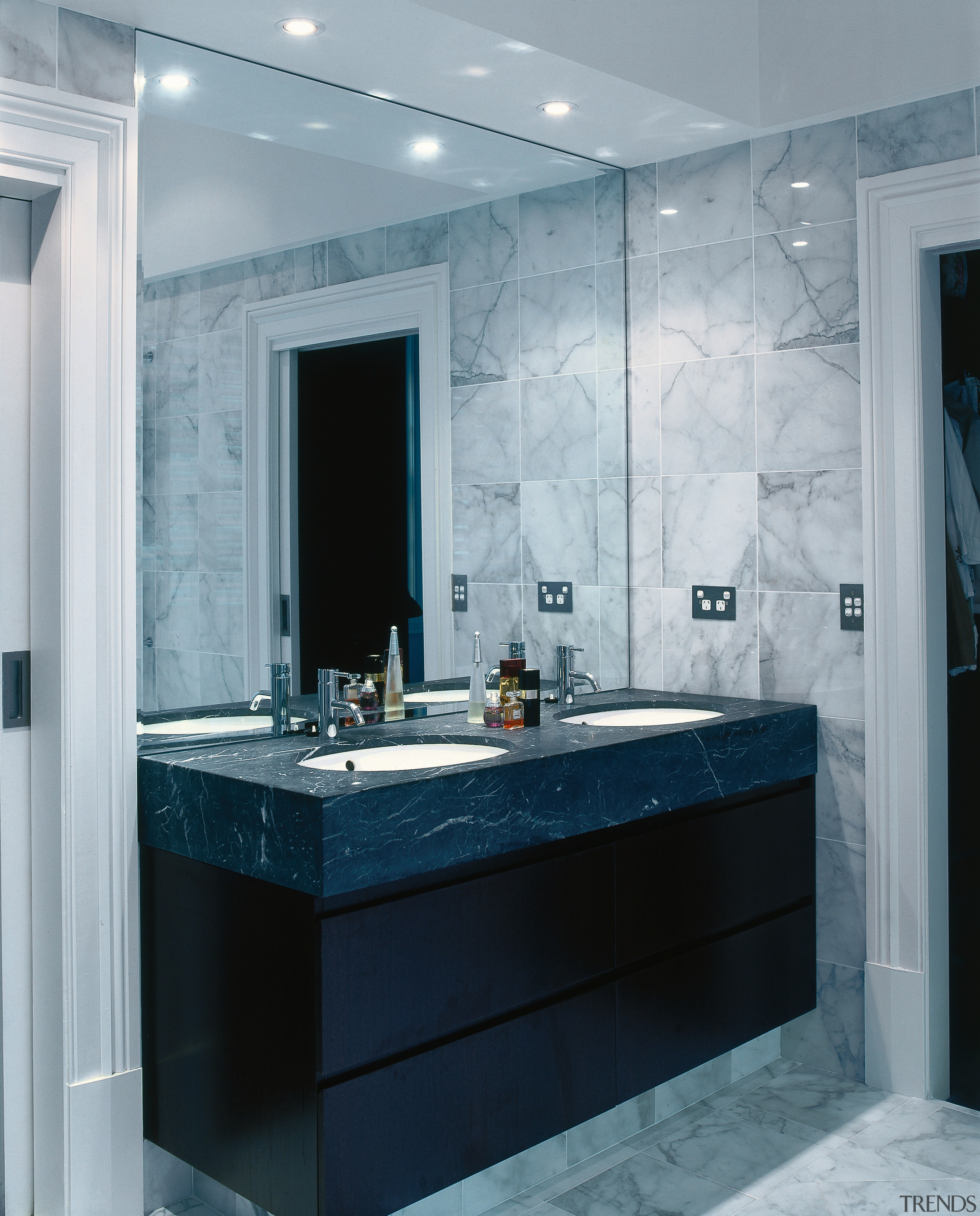 marble in this bathroom a repeat of that bathroom, bathroom accessory, bathroom cabinet, countertop, floor, glass, interior design, room, sink, gray