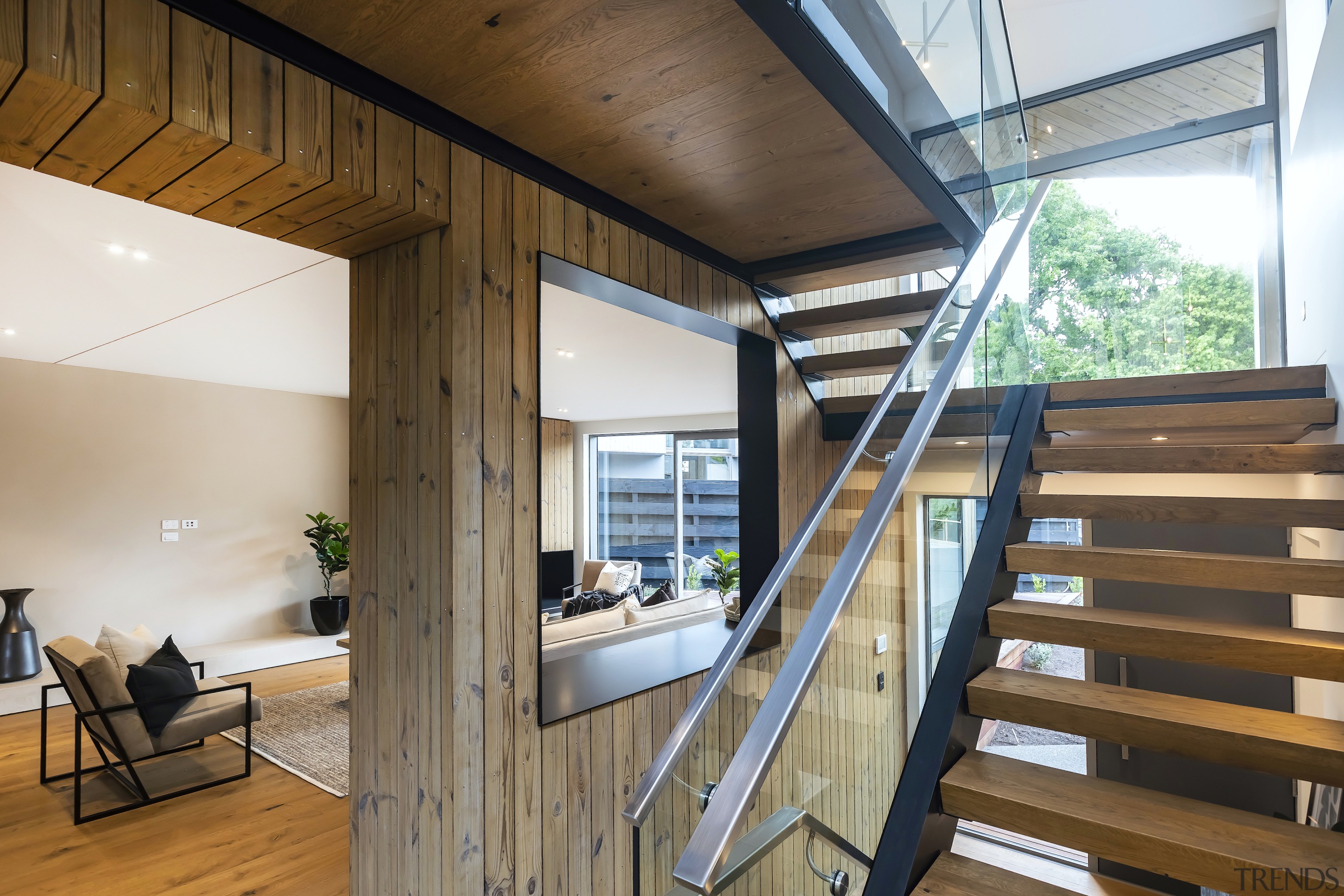 Riserless timber treads let natural light shine through. 