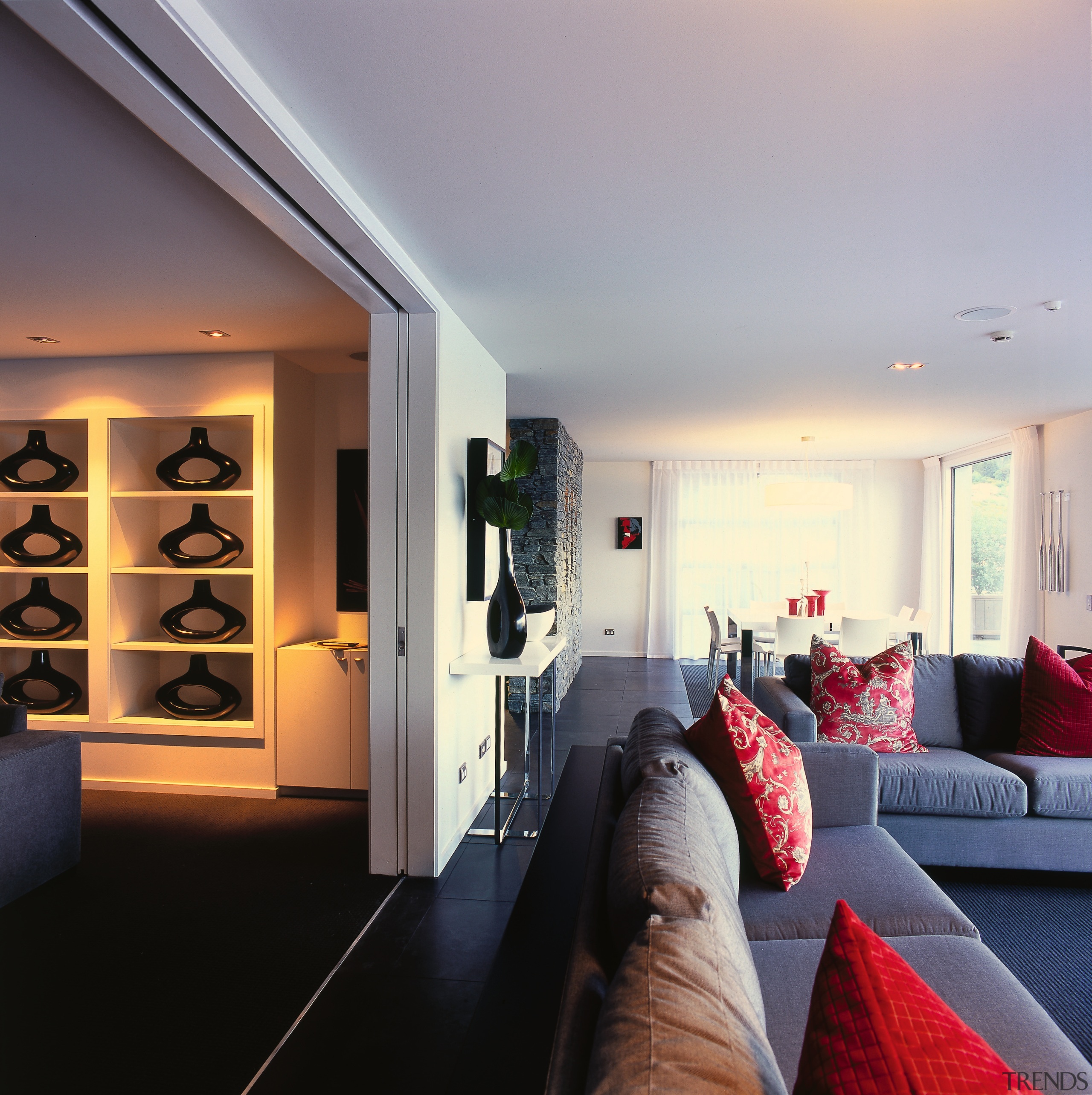 A view of the living area and dining ceiling, home, interior design, living room, real estate, room, gray