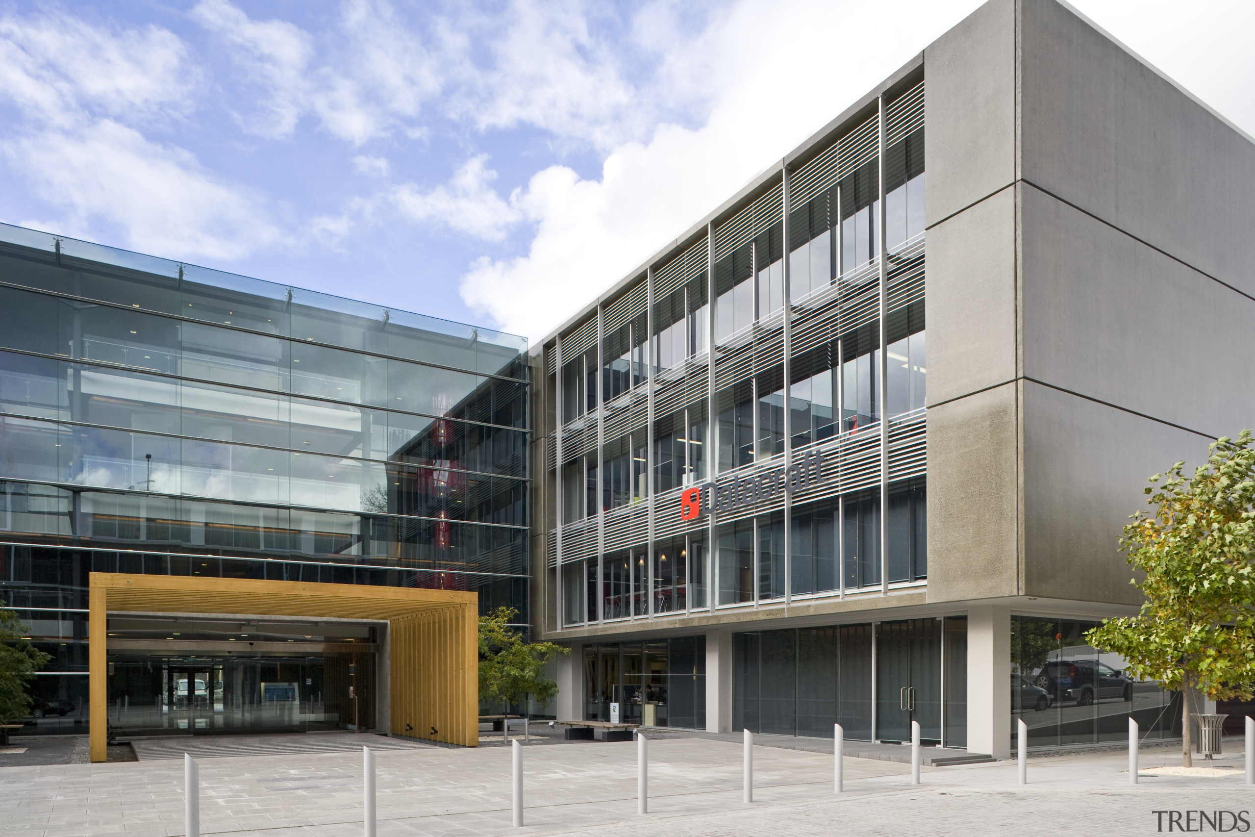 Exterior view of a building in Carlaw Park apartment, architecture, building, commercial building, condominium, corporate headquarters, facade, headquarters, metropolitan area, mixed use, real estate, white