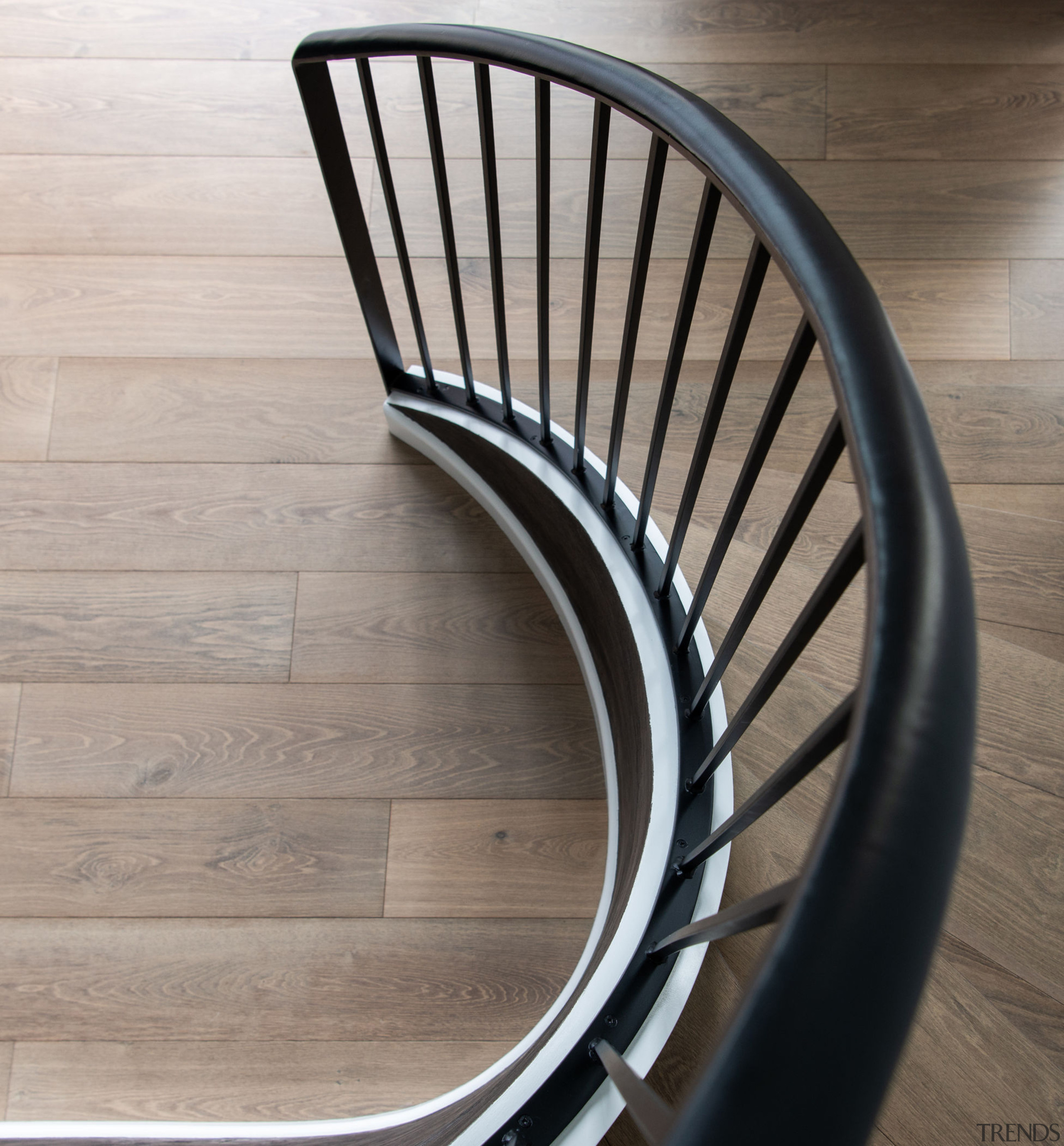 The sweeping feature staircase as seen from above. 