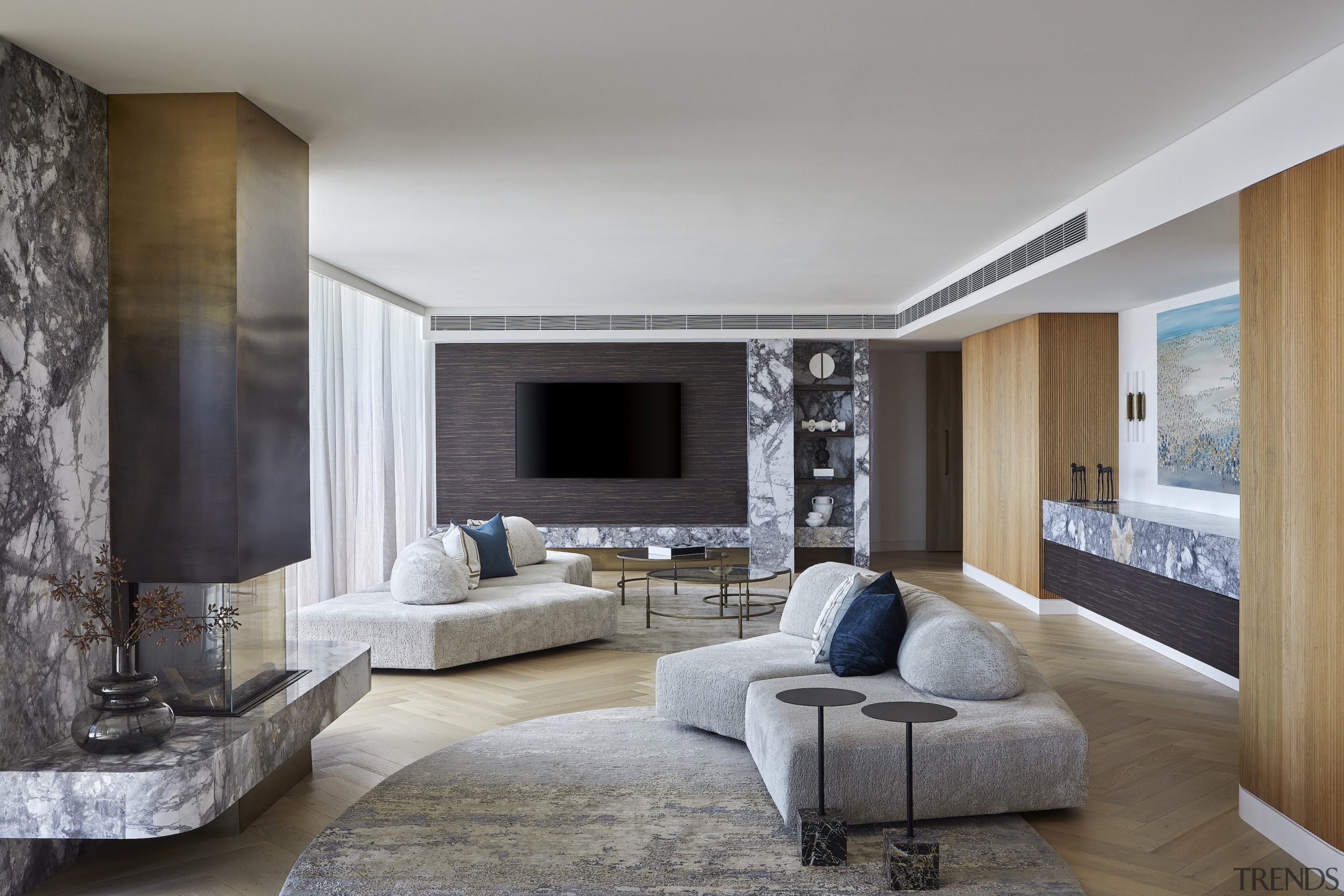 The feature stone fireplace on one wall is 