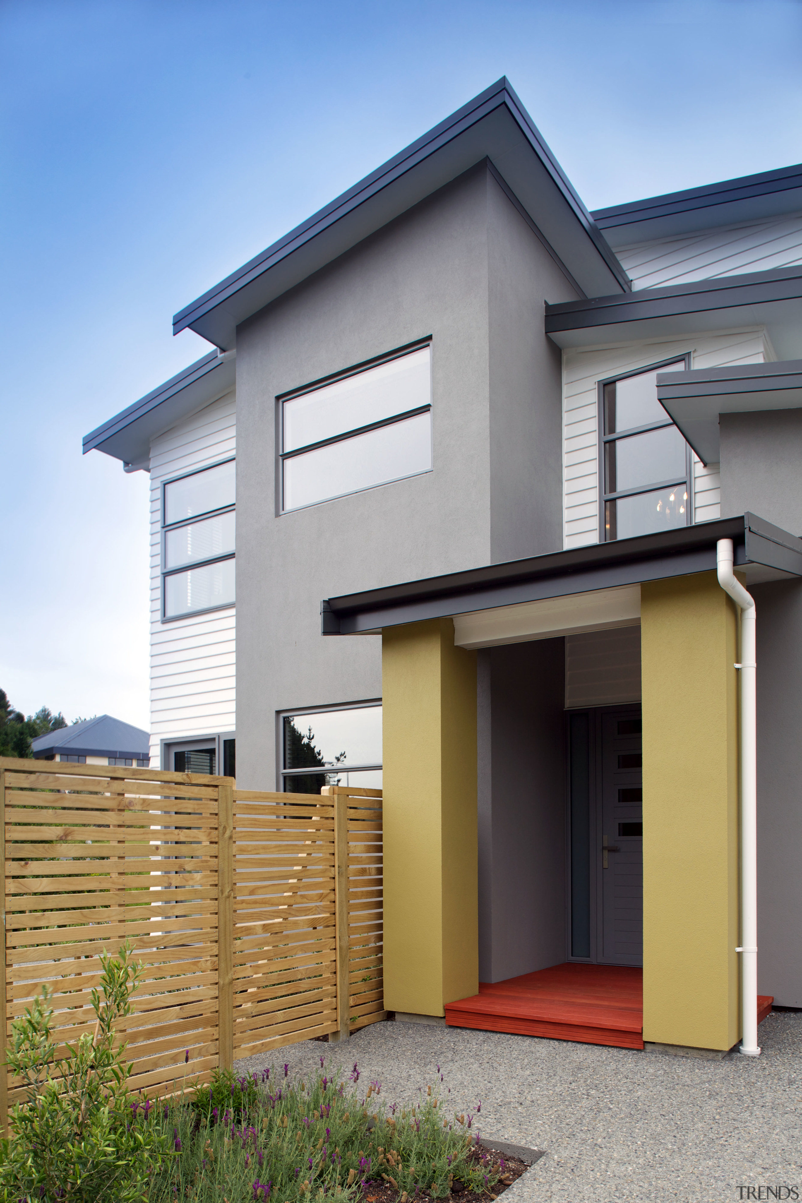 Modern beachfront show home - Modern beachfront show architecture, building, elevation, facade, home, house, property, real estate, residential area, siding, window, gray