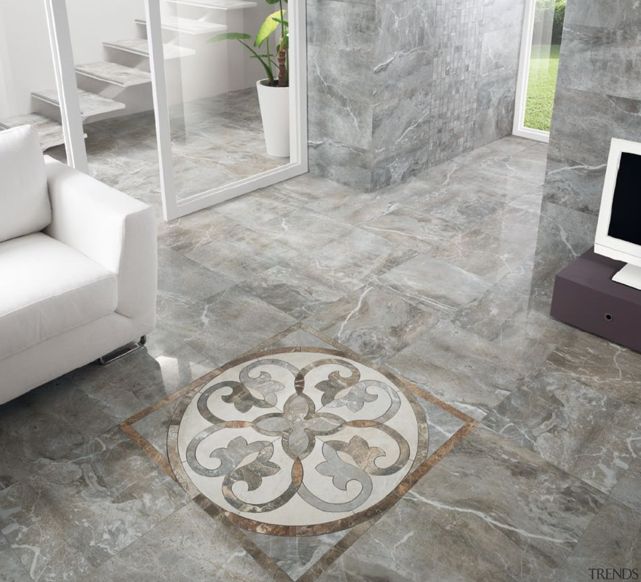 Frost thrill tile la fabbrica lounge floor and flagstone, floor, flooring, living room, tile, gray