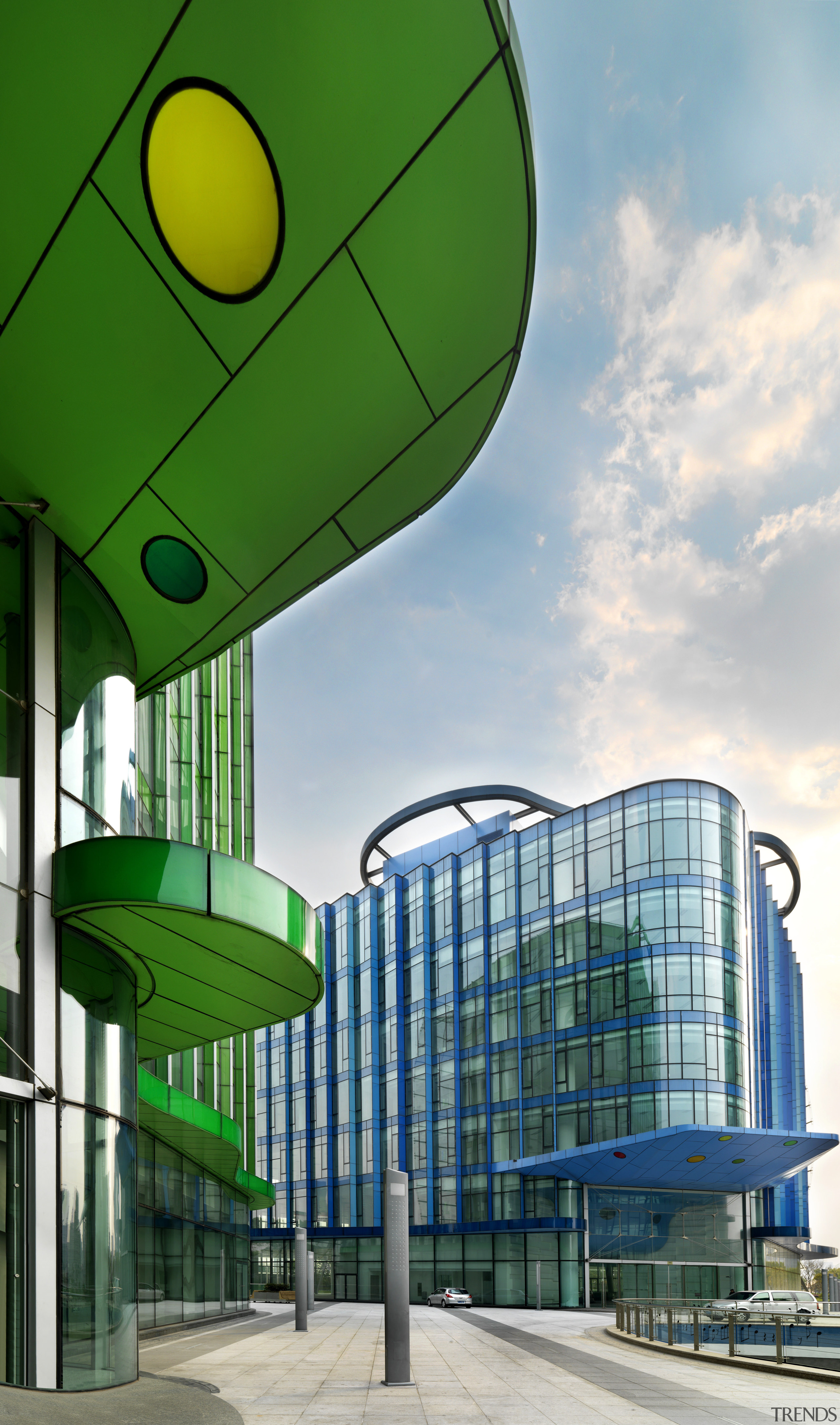 View of the Shanghai International Cruise Terminal. architecture, building, facade, green, sky, structure, green