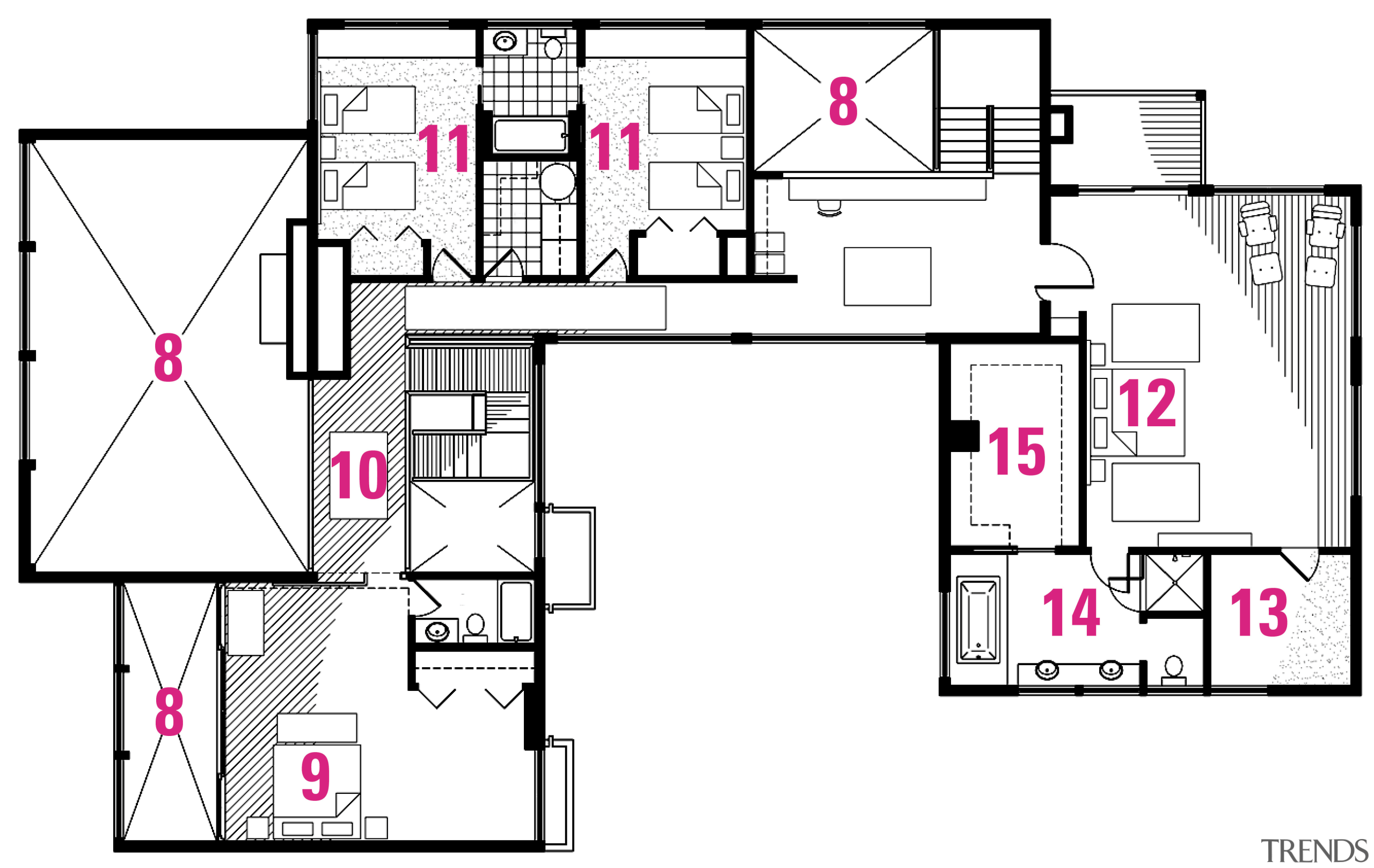 Architectural view of second floor - Architectural view area, design, diagram, floor plan, font, line, plan, product design, square, text, white