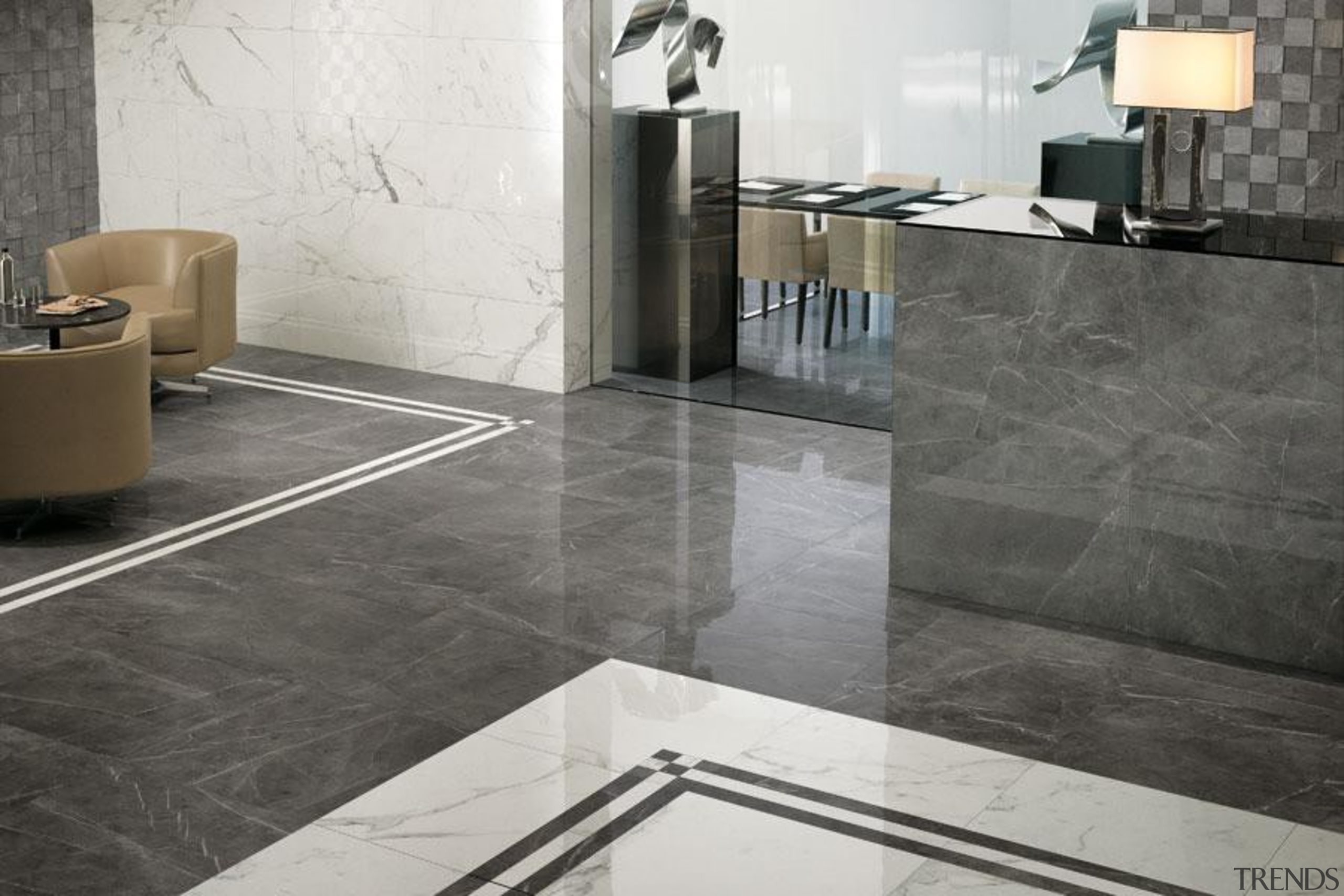 Calacatta and grey stone wall and floor tiles floor, flooring, interior design, product design, tap, tile, wall, gray, white