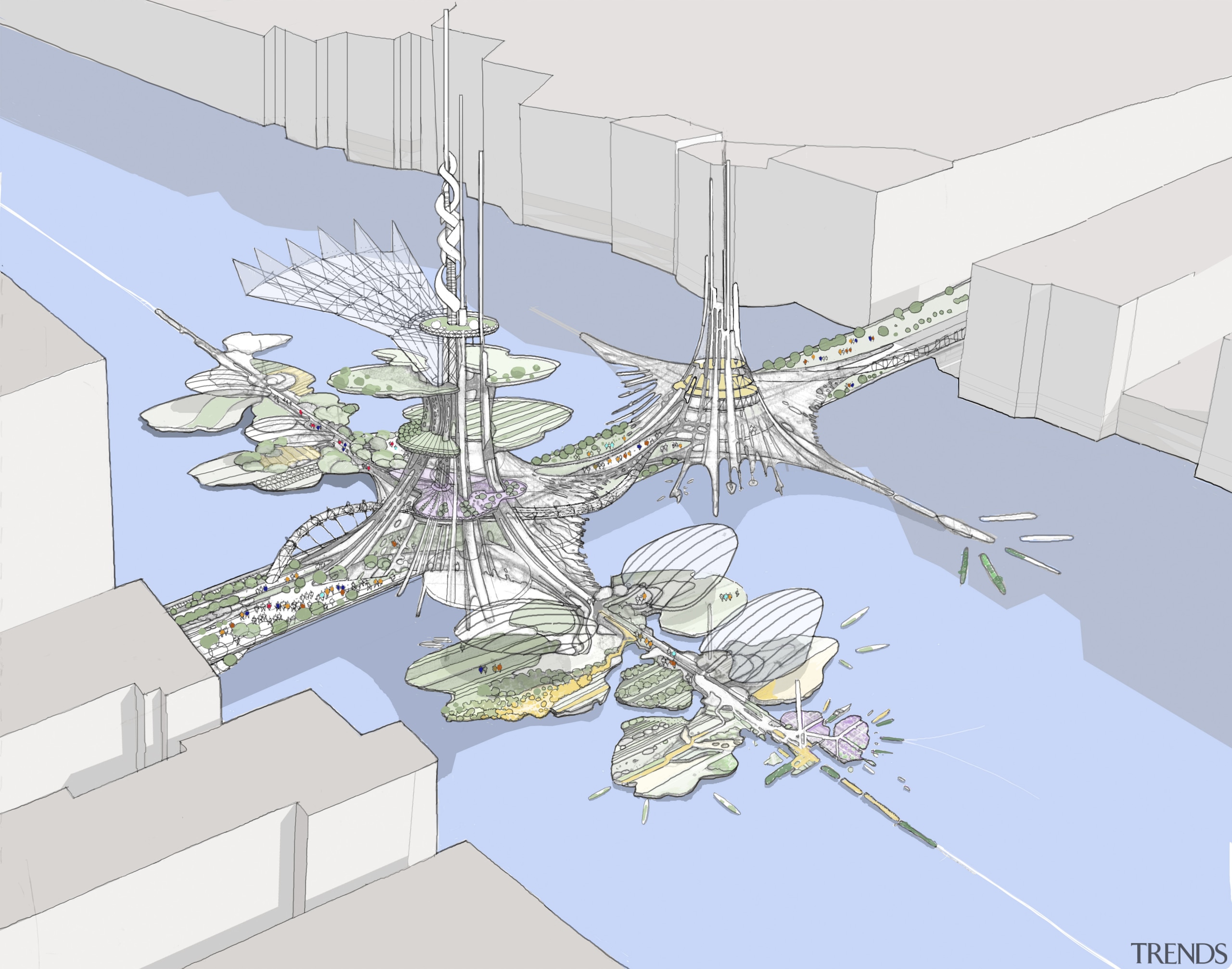 London Bridge Conceptual - London Bridge Conceptual - architecture, design, line, product design, structure, tree, urban design, white, teal