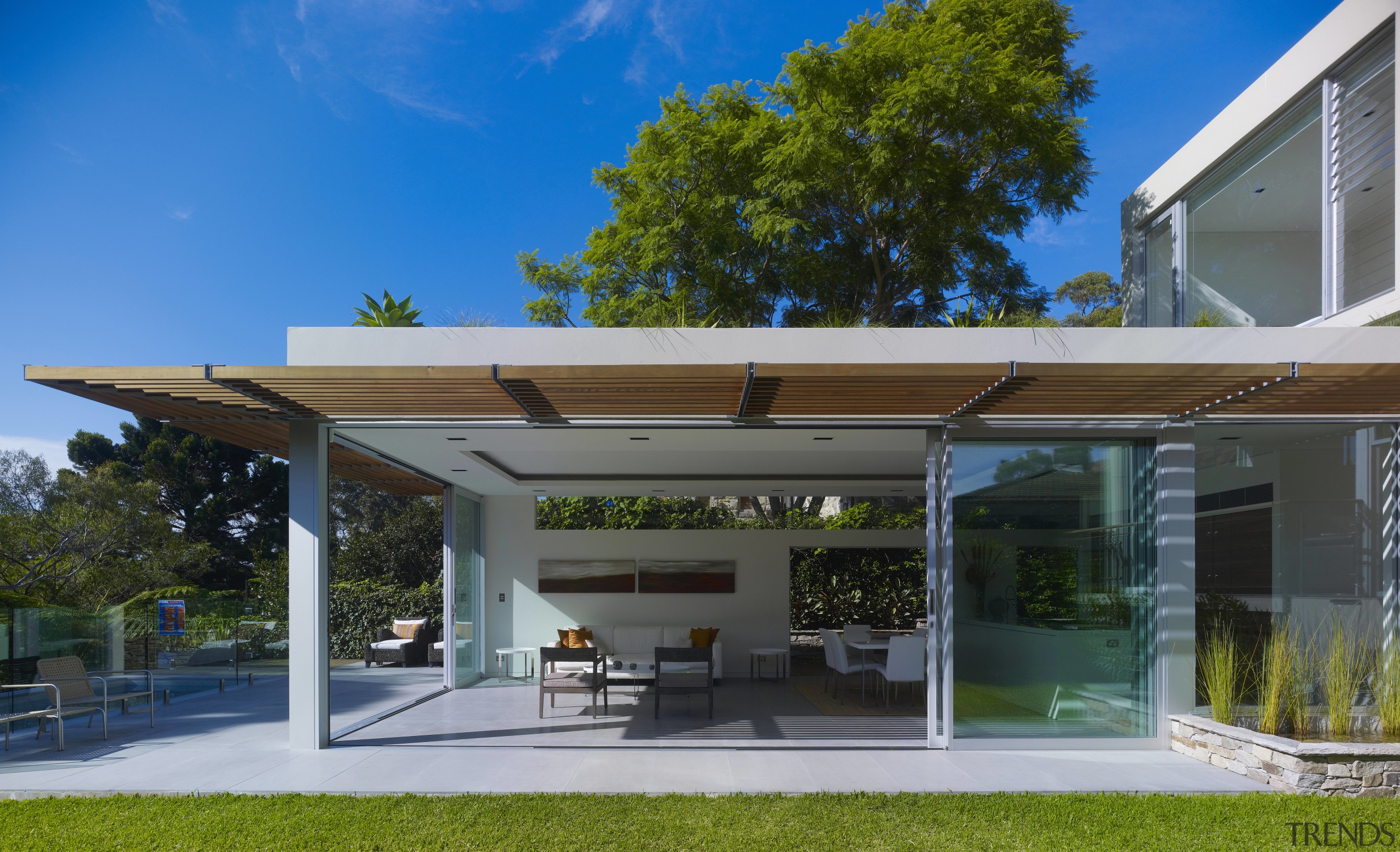 New house by Joseph Alliker of RAAA - architecture, canopy, elevation, home, house, real estate, roof