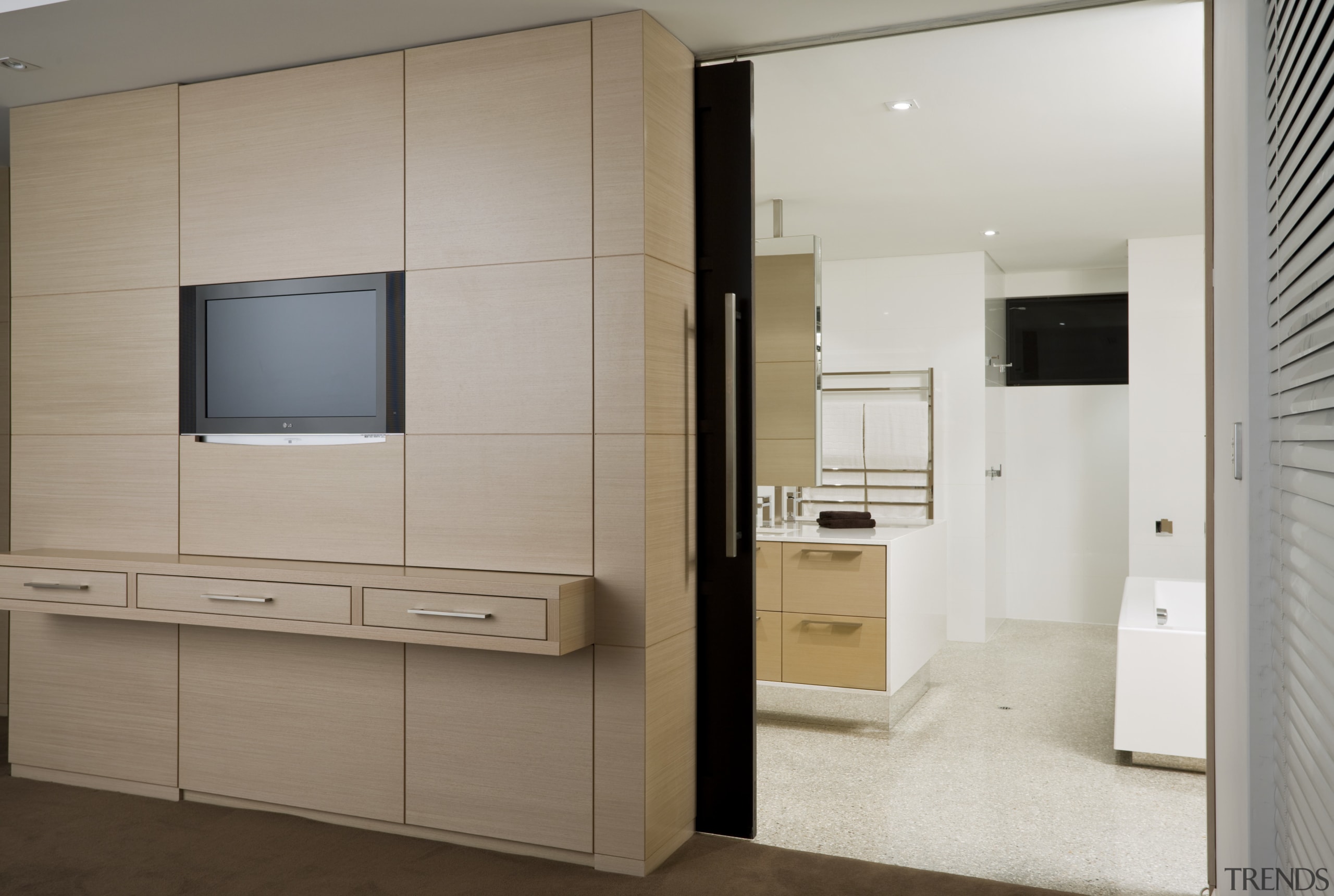 View of bathroom which has a square theme, cabinetry, furniture, interior design, product design, gray, brown