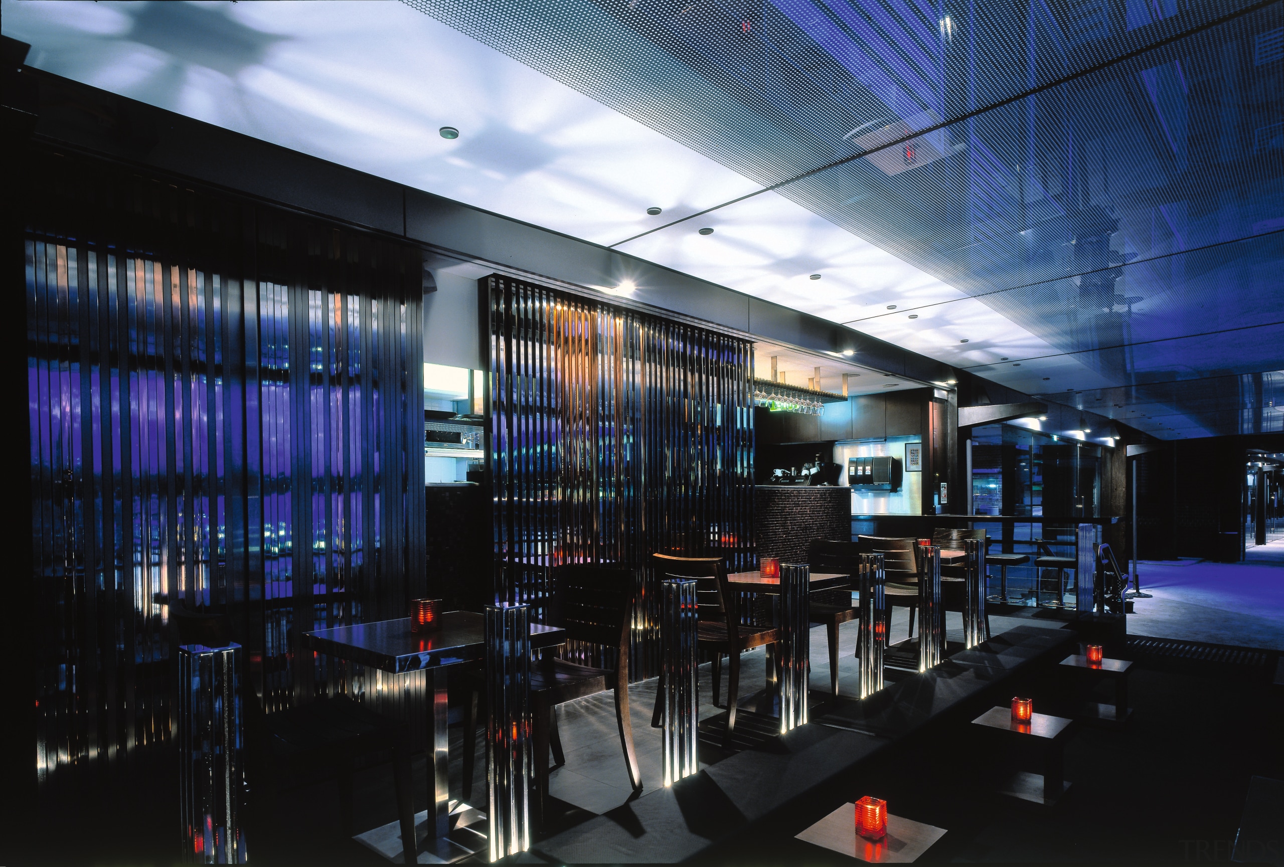 View of the bar - View of the interior design, restaurant, black, blue