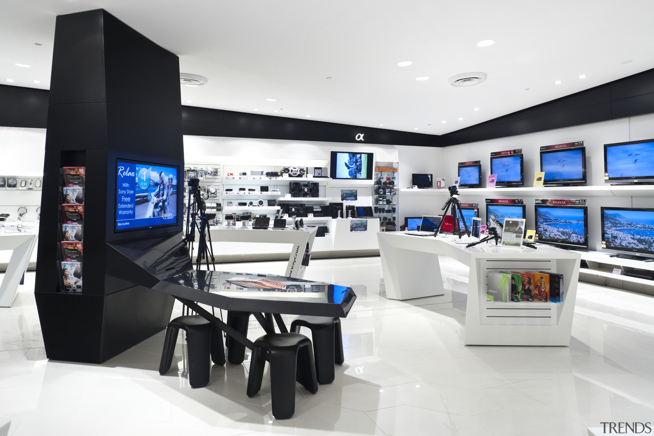 View of shops fitted by Dimension Shopfitters. - electronics, interior design, product, product design, retail, technology, white, black