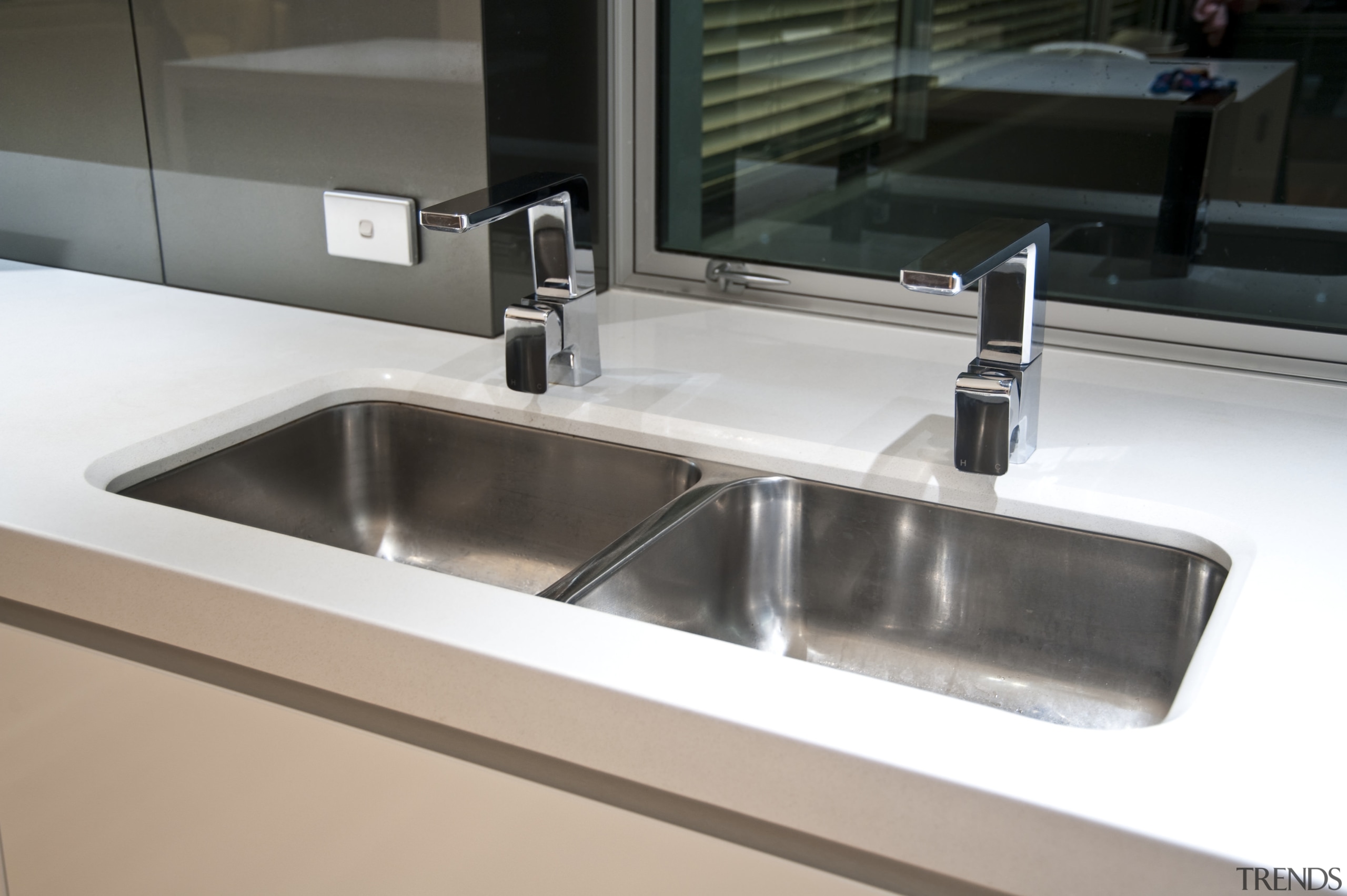 internal kitchen view of Oak Manor,bench tops built bathroom sink, countertop, kitchen, plumbing fixture, product design, sink, tap, white