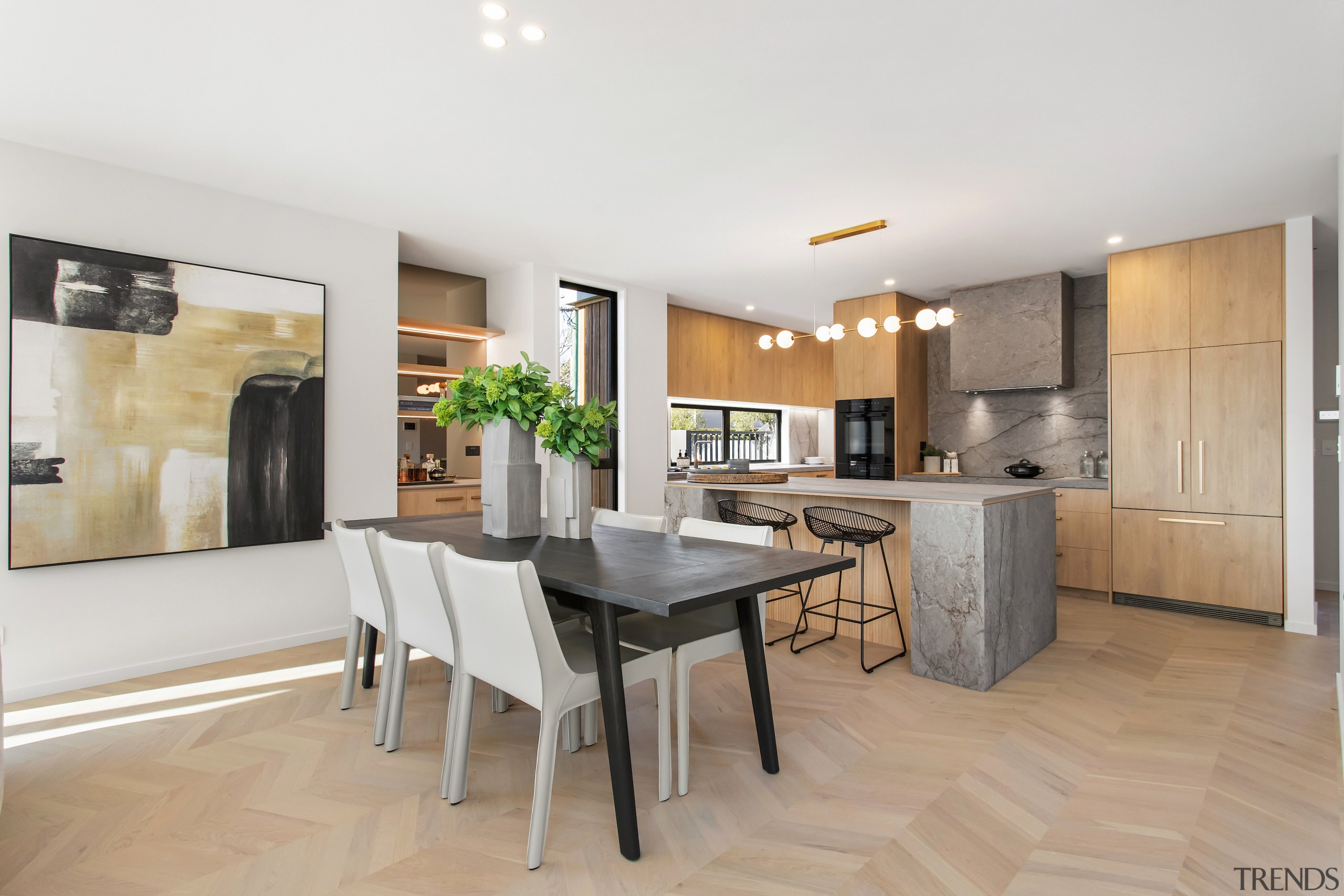 The townhouses' natural exterior palette was continued on 