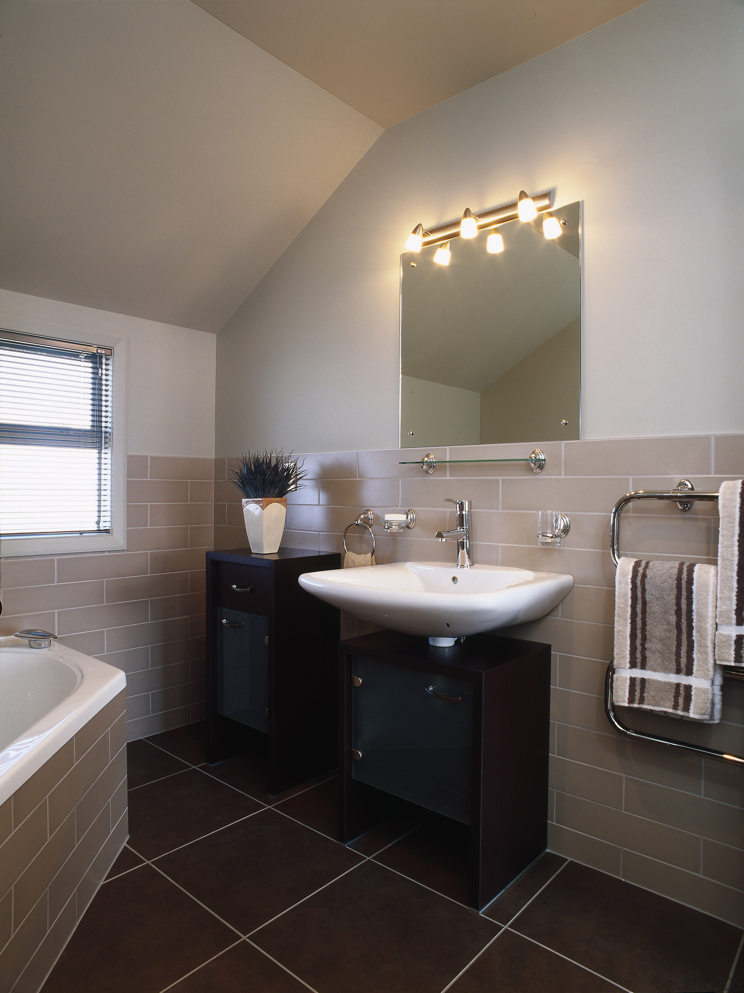 View of the bathroom - View of the bathroom, bathroom accessory, floor, home, interior design, room, sink, gray, black