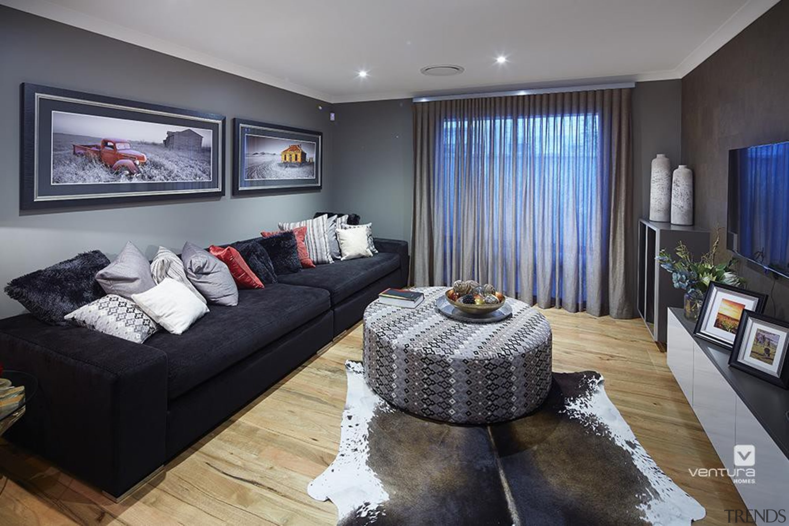 Home theatre design. - The Macquarie Display Home ceiling, interior design, living room, property, real estate, room, gray, black