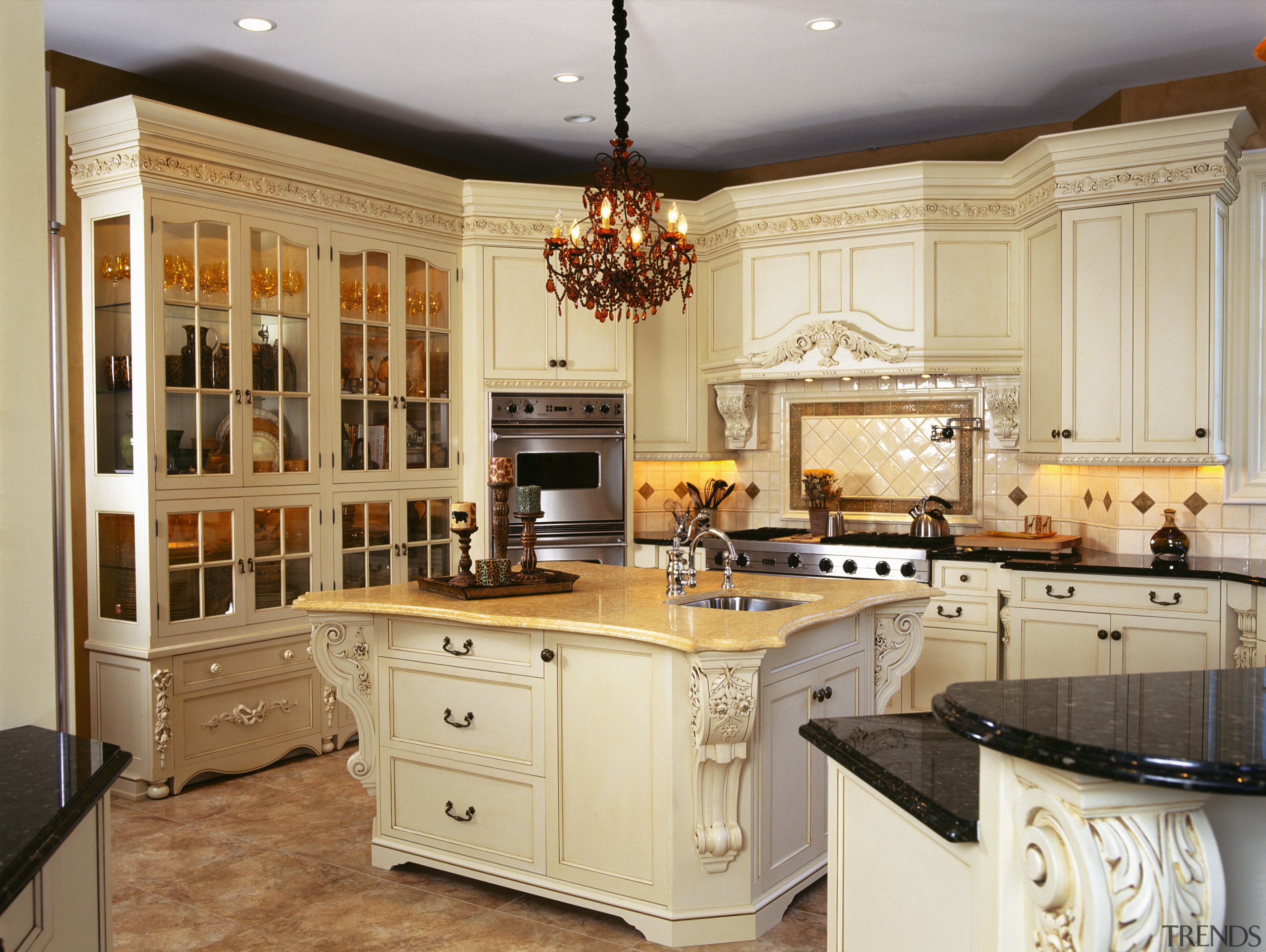 view of the kitchen sowing timber/glass cabinetry stainless cabinetry, countertop, cuisine classique, interior design, kitchen, room, gray, brown