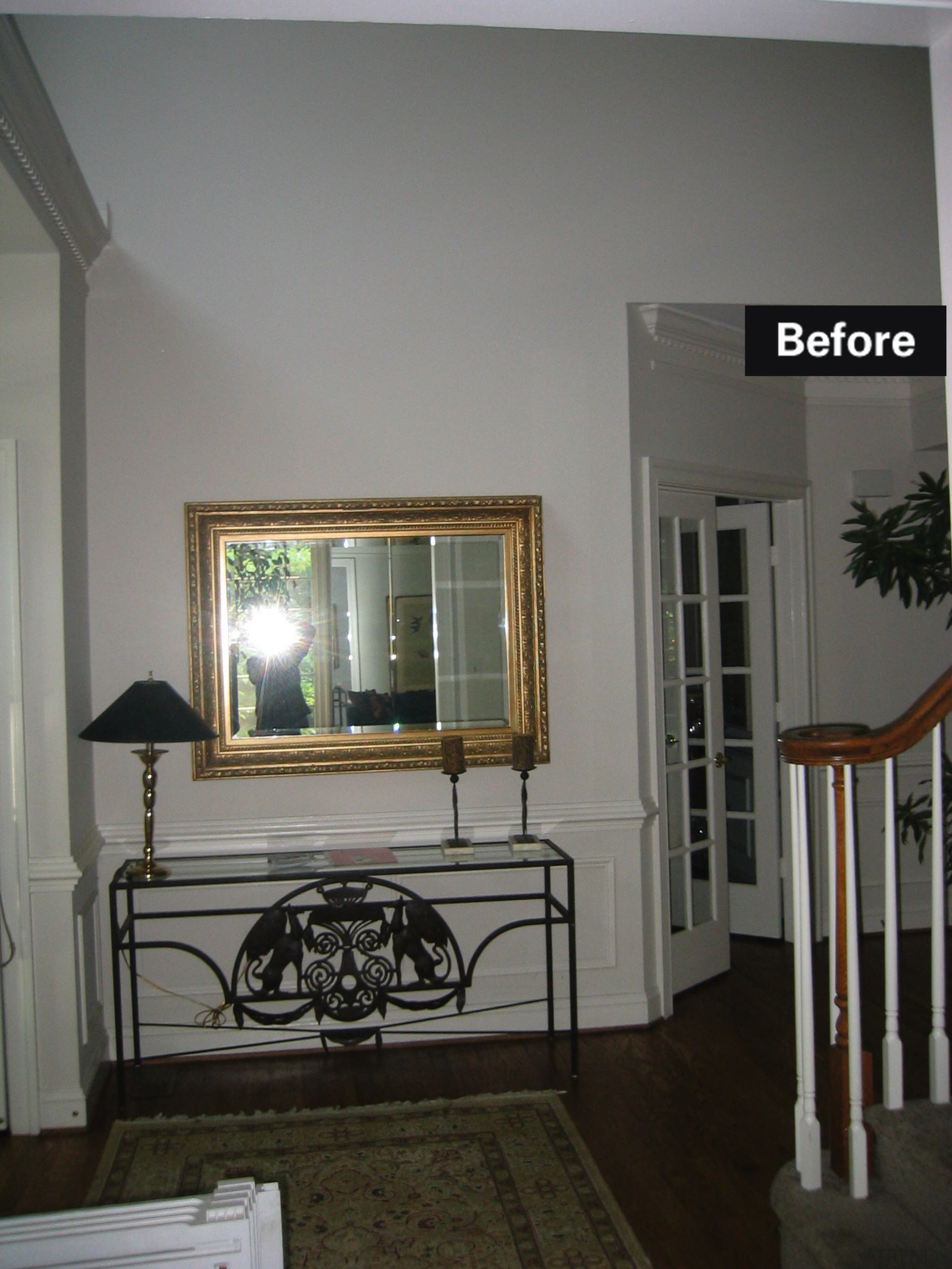 View of the end of the stairway, glass ceiling, chair, floor, flooring, furniture, home, house, interior design, living room, property, real estate, room, structure, table, wall, window, gray, black