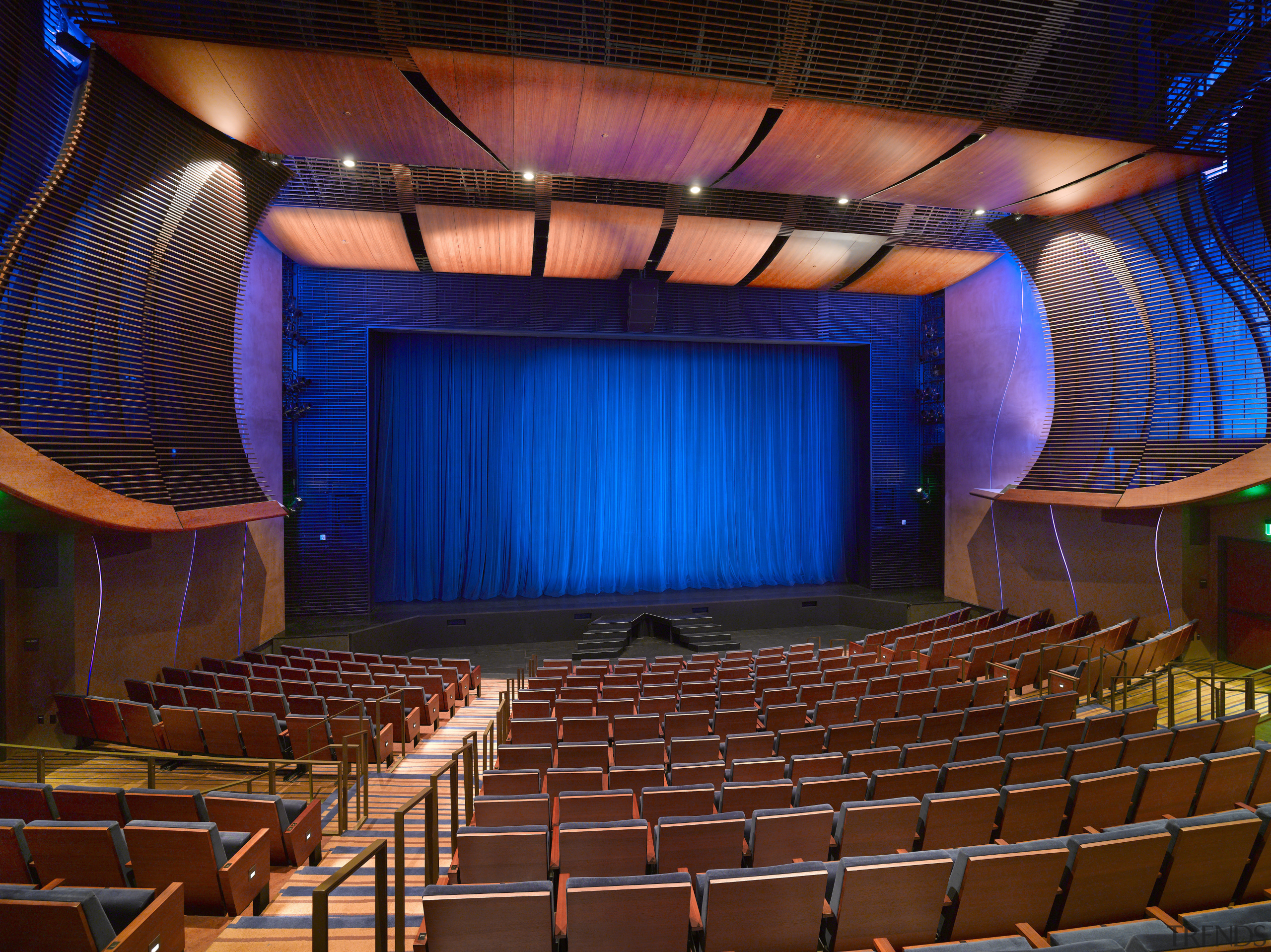 The Goldsmith Theatres interstitial space that houses electronic auditorium, concert hall, convention center, entertainment, performing arts center, stage, theatre, red