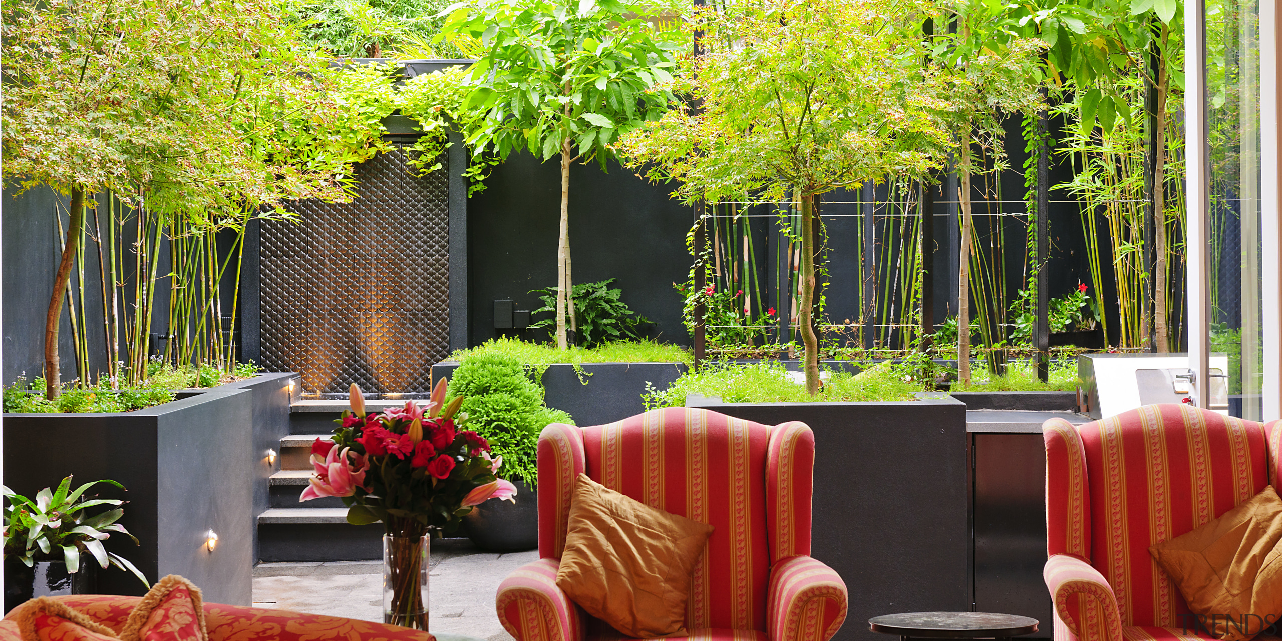 View of outdoor area with landscaping and seating floristry, garden, home, interior design, plant, tree