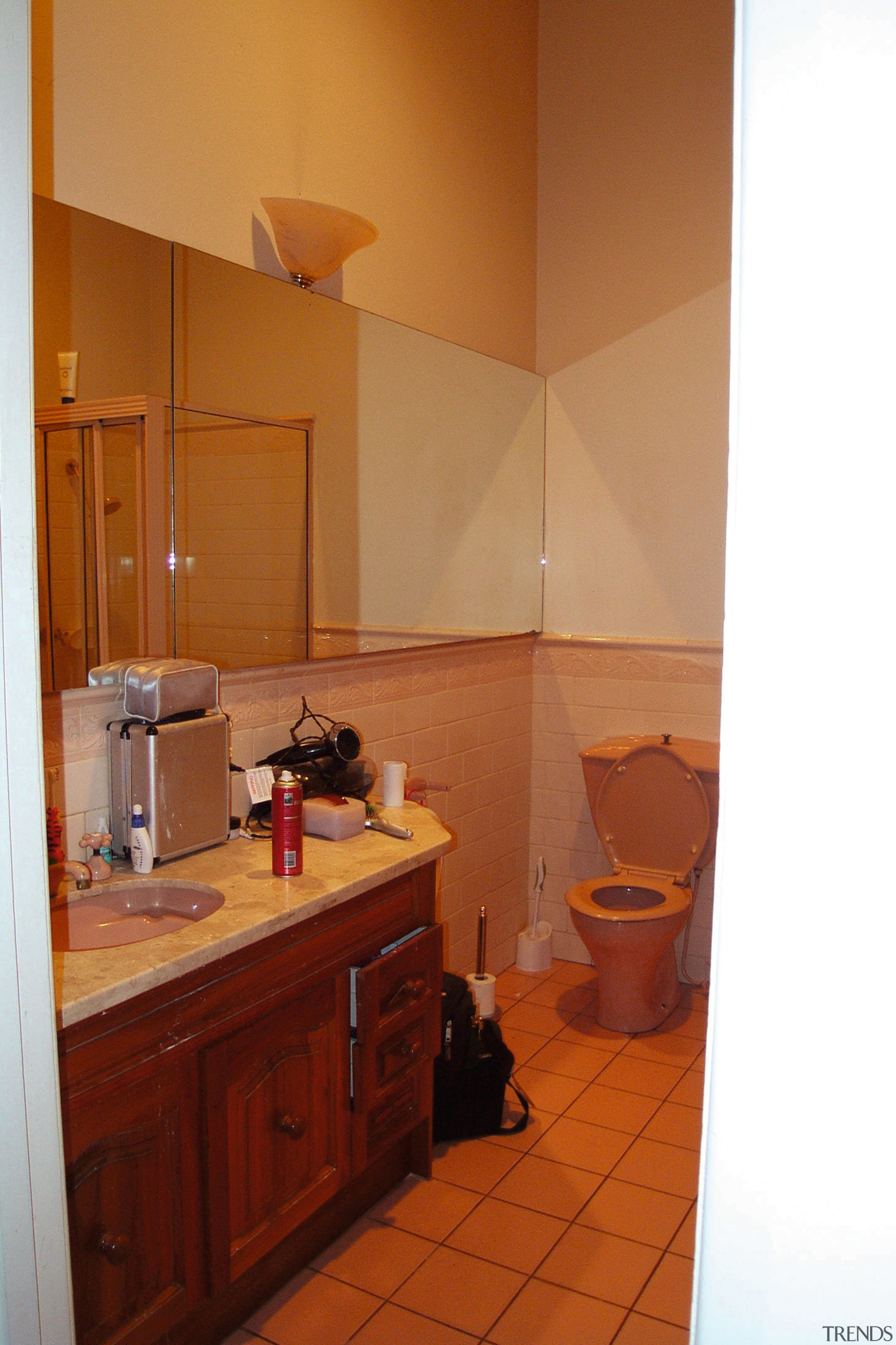 A view of the bathroom before it was bathroom, cabinetry, ceiling, countertop, floor, flooring, home, house, interior design, kitchen, room, brown