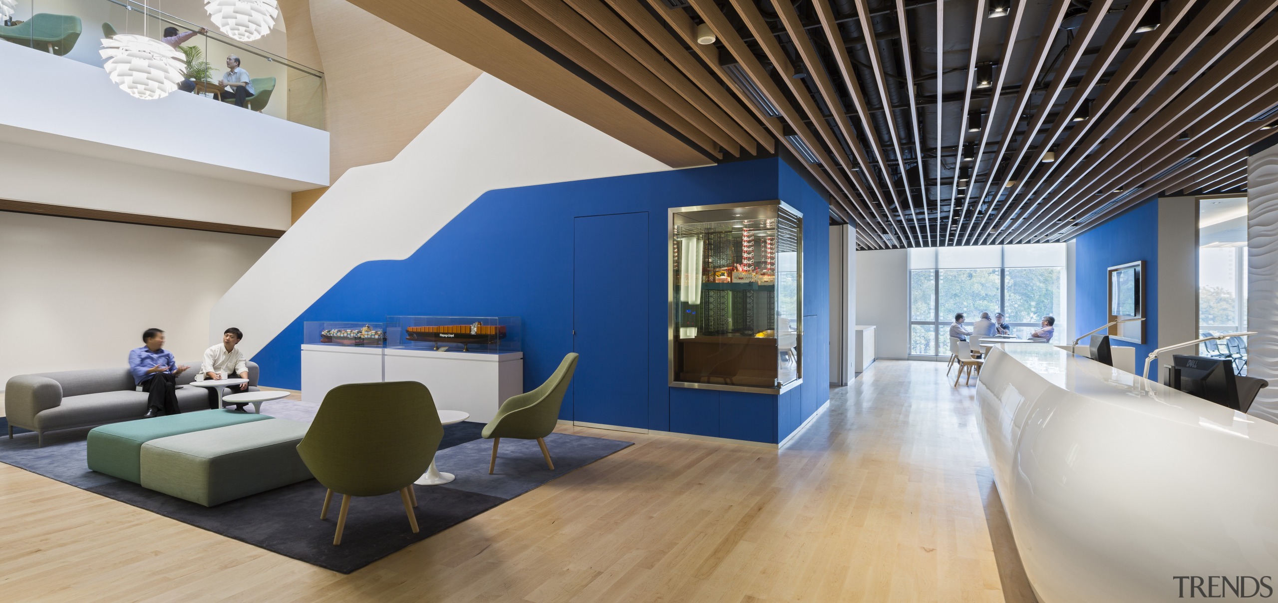 The fifth-floor reception lobby of the new head architecture, ceiling, house, interior design, living room, lobby, real estate, gray