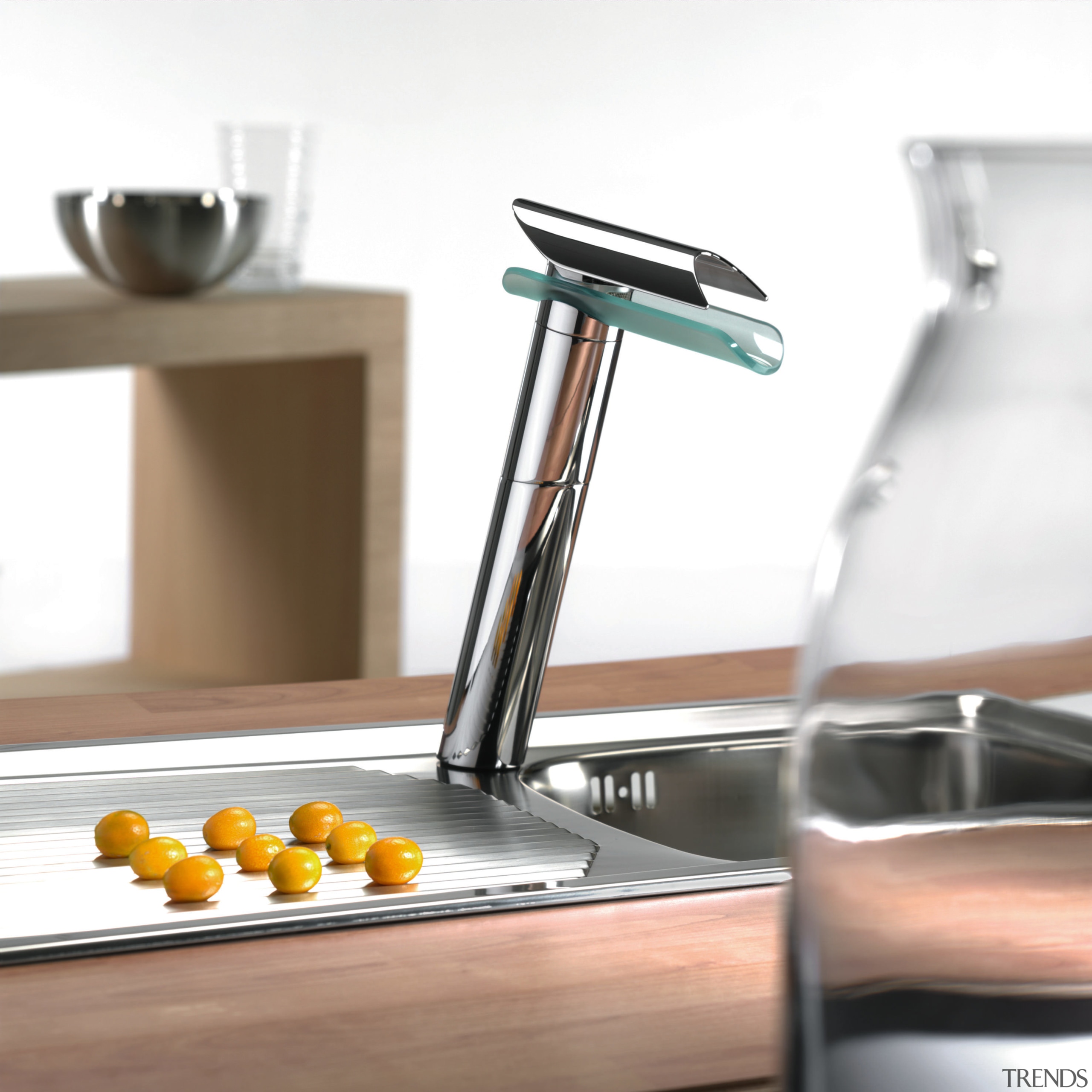 A view of some tapeware by Paini US. furniture, product, product design, table, tap, white