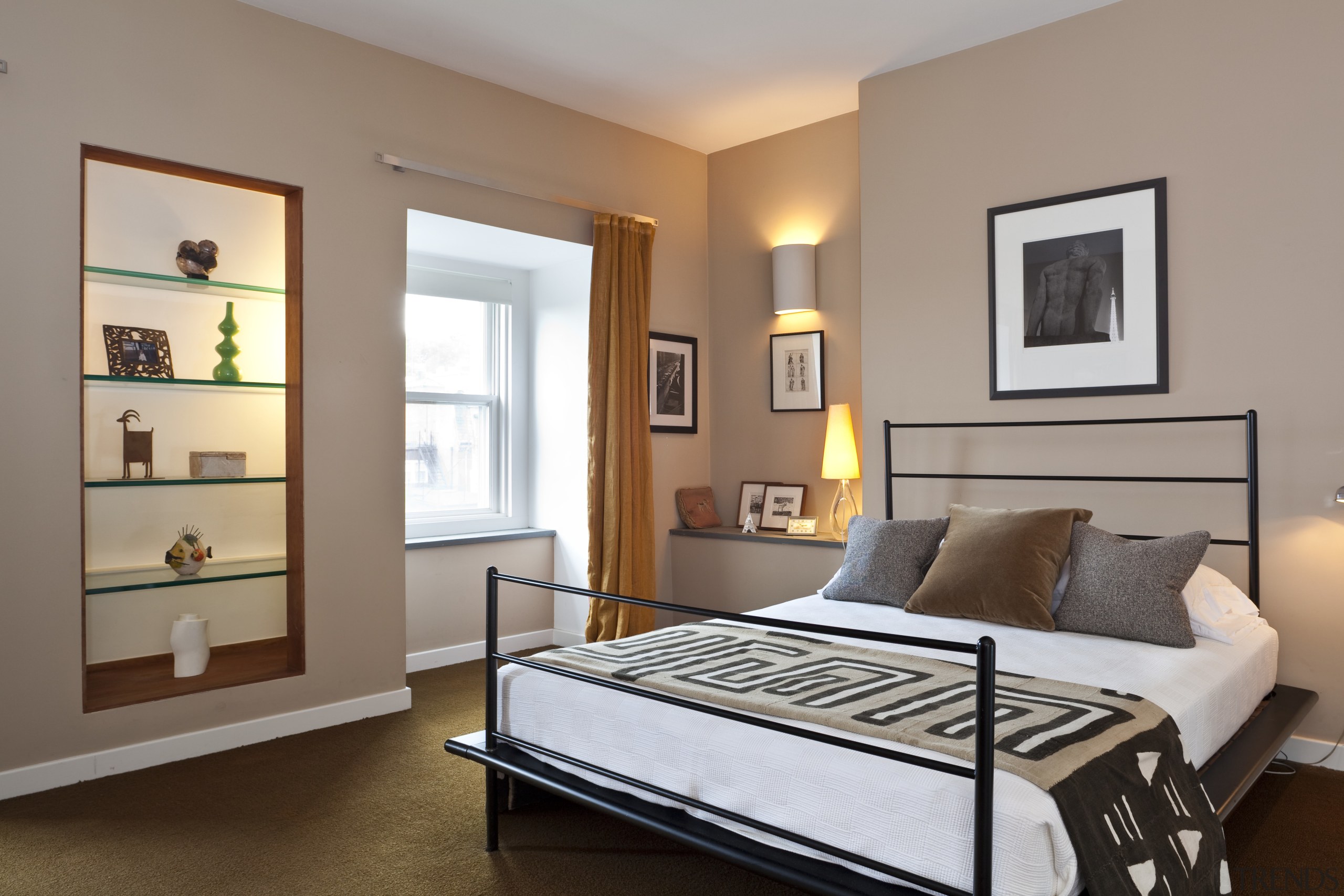 View of this contemporary home remodeled by Eleven bed frame, bedroom, floor, furniture, home, interior design, living room, real estate, room, wall, window, gray, brown