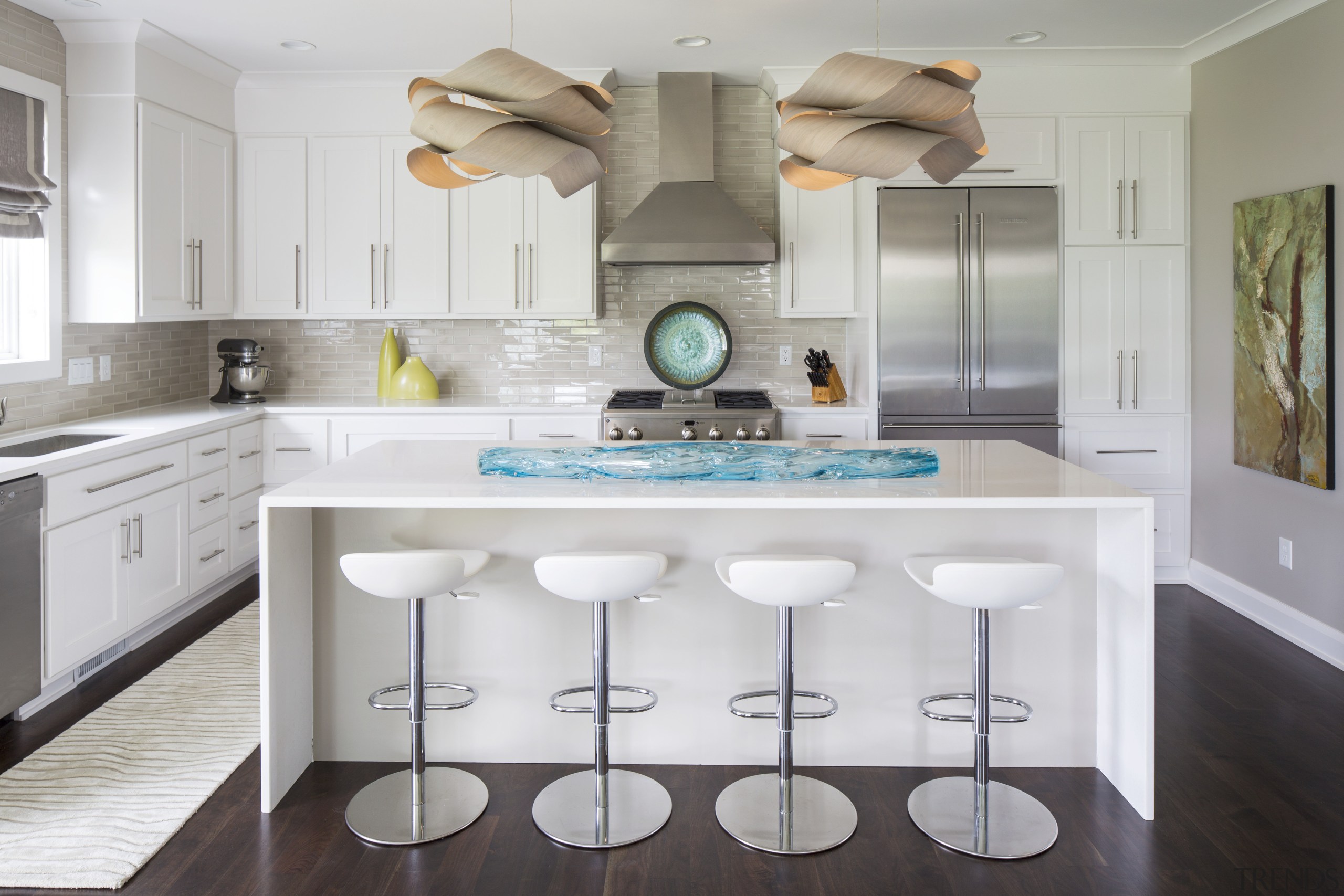 The island in this kitchen designed by Renae cabinetry, countertop, cuisine classique, interior design, kitchen, room, gray, white