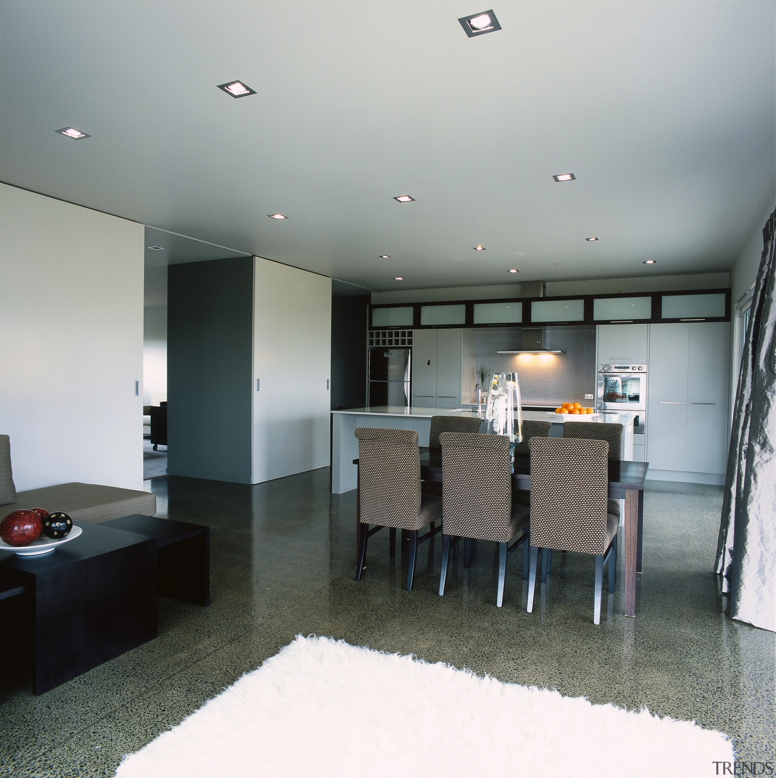 View of the dining &amp; kitchen area - ceiling, floor, interior design, real estate, room, gray