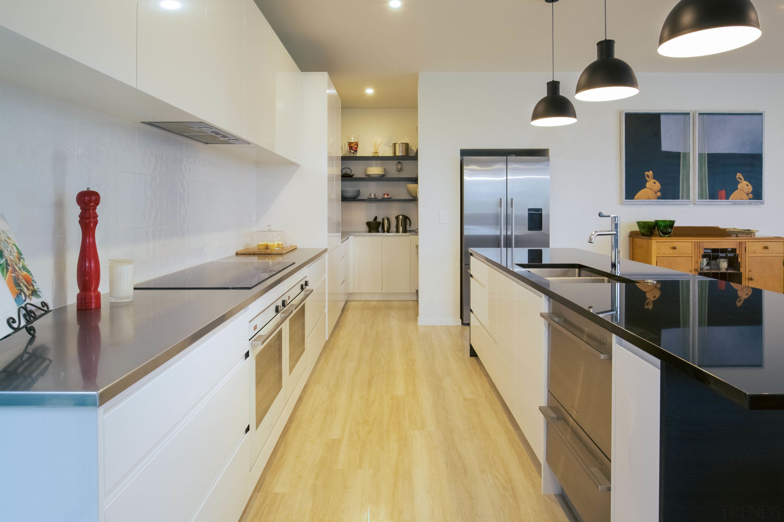 This clean-lined, contemporary kitchen is by Apollo Kitchen countertop, cuisine classique, floor, interior design, kitchen, property, real estate, room, gray