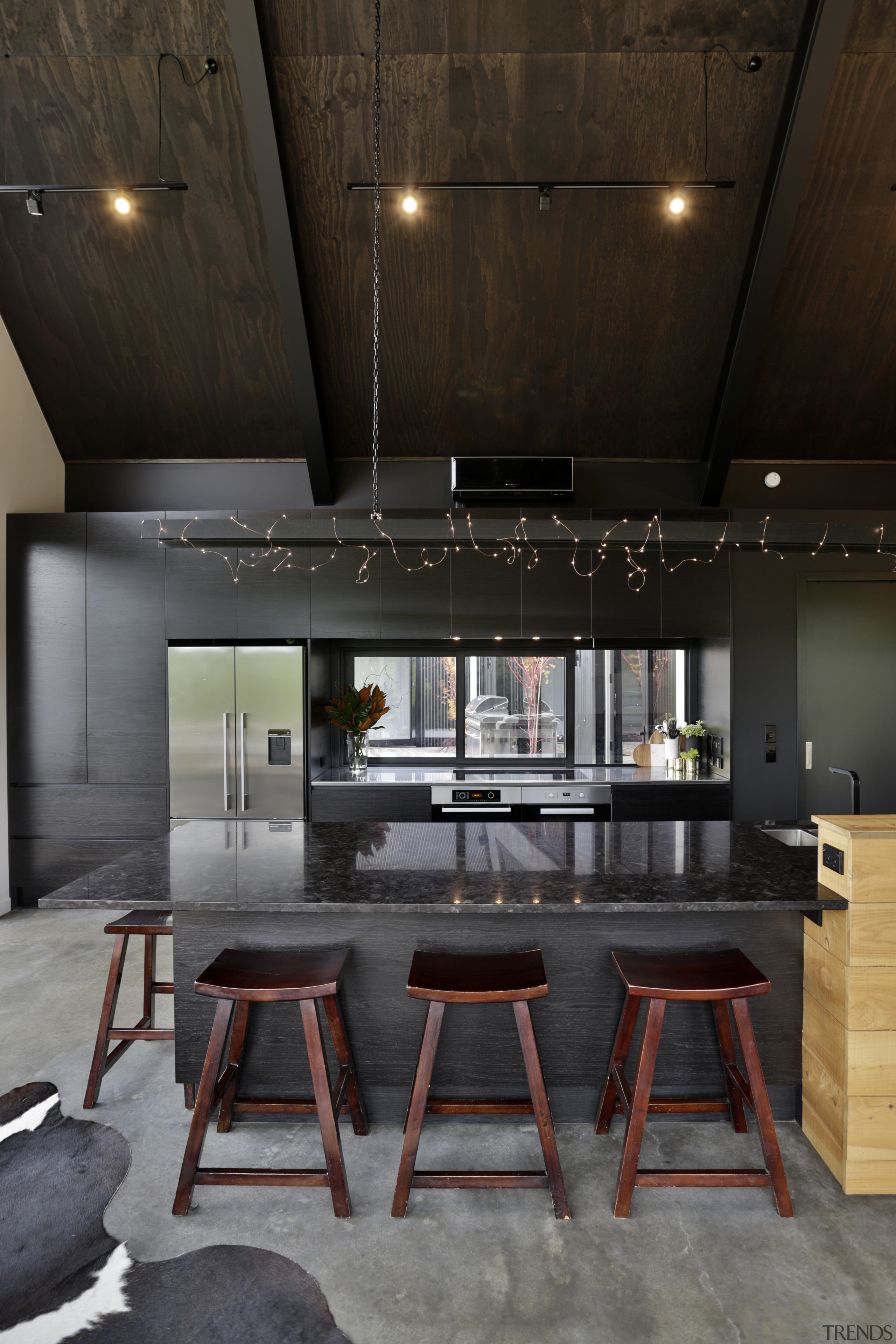 For this kitchen by Kyla Hunt of Carlielle architecture, ceiling, countertop, house, interior design, kitchen, loft, table, black