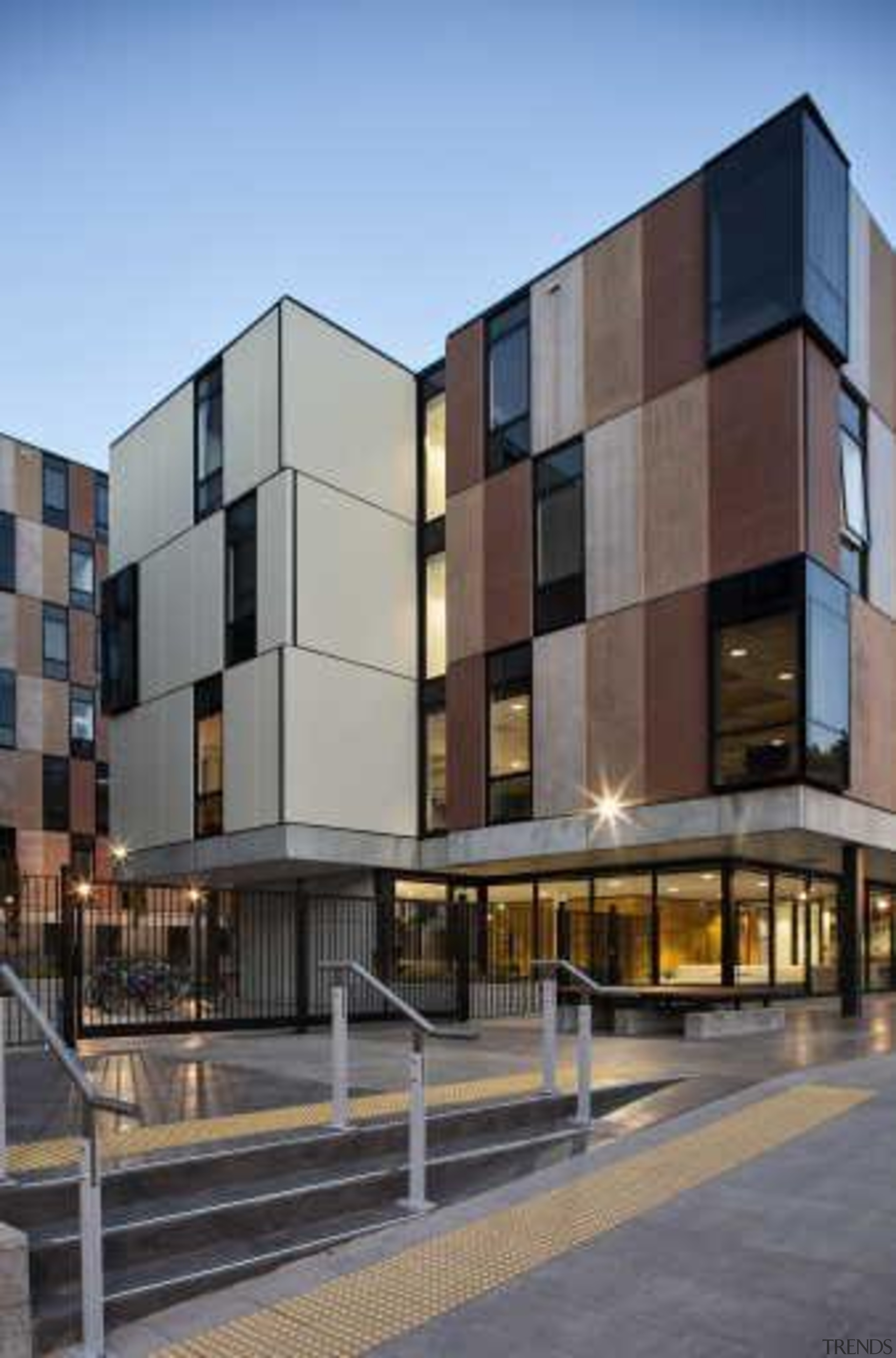 Carlaw Park Student Village in Auckland accommodates students apartment, architecture, building, commercial building, condominium, corporate headquarters, facade, headquarters, house, mixed use, neighbourhood, real estate, residential area, gray