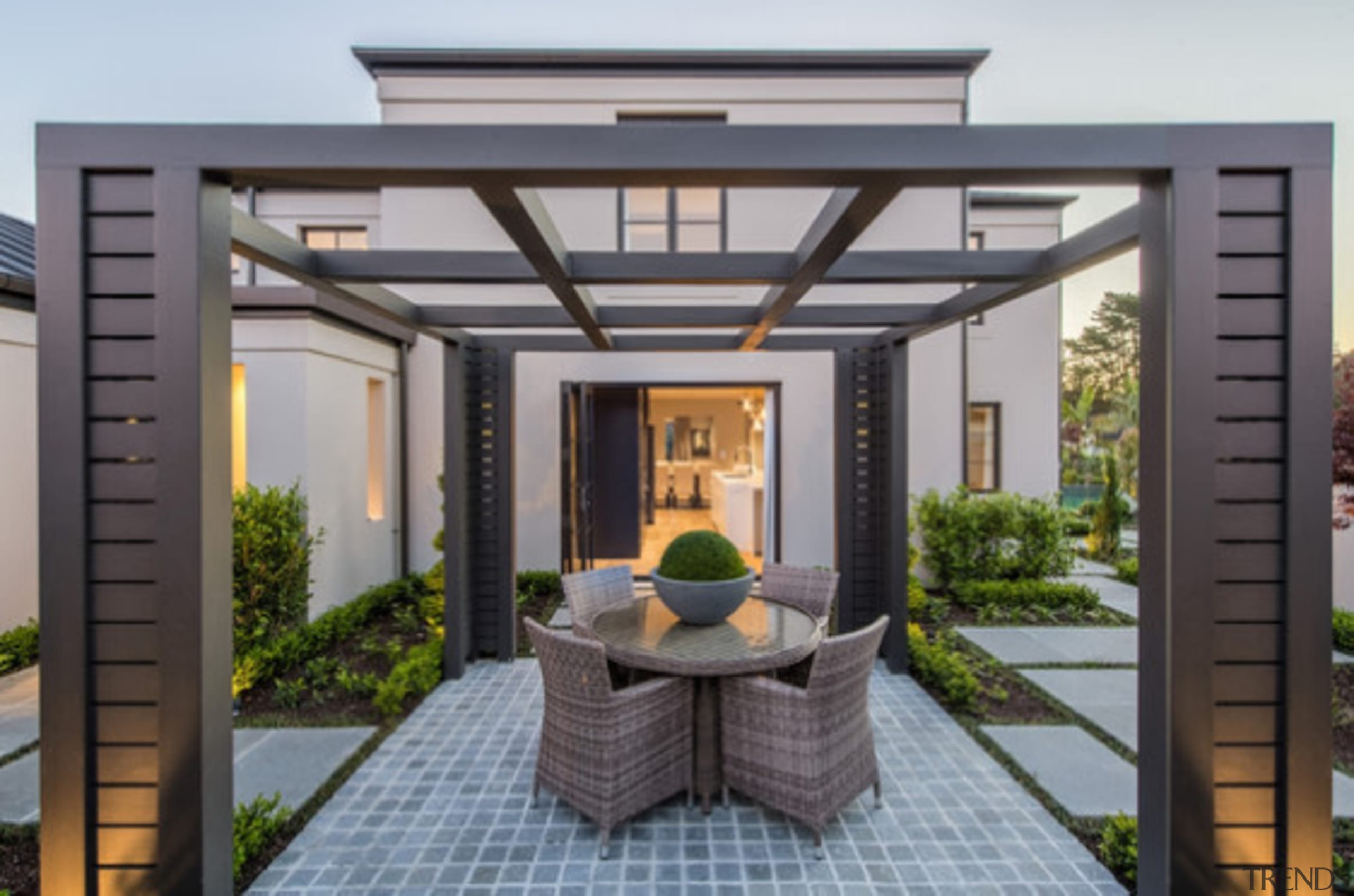 New Albany Show Home - New Albany Show backyard, home, interior design, outdoor structure, real estate, roof, gray, black