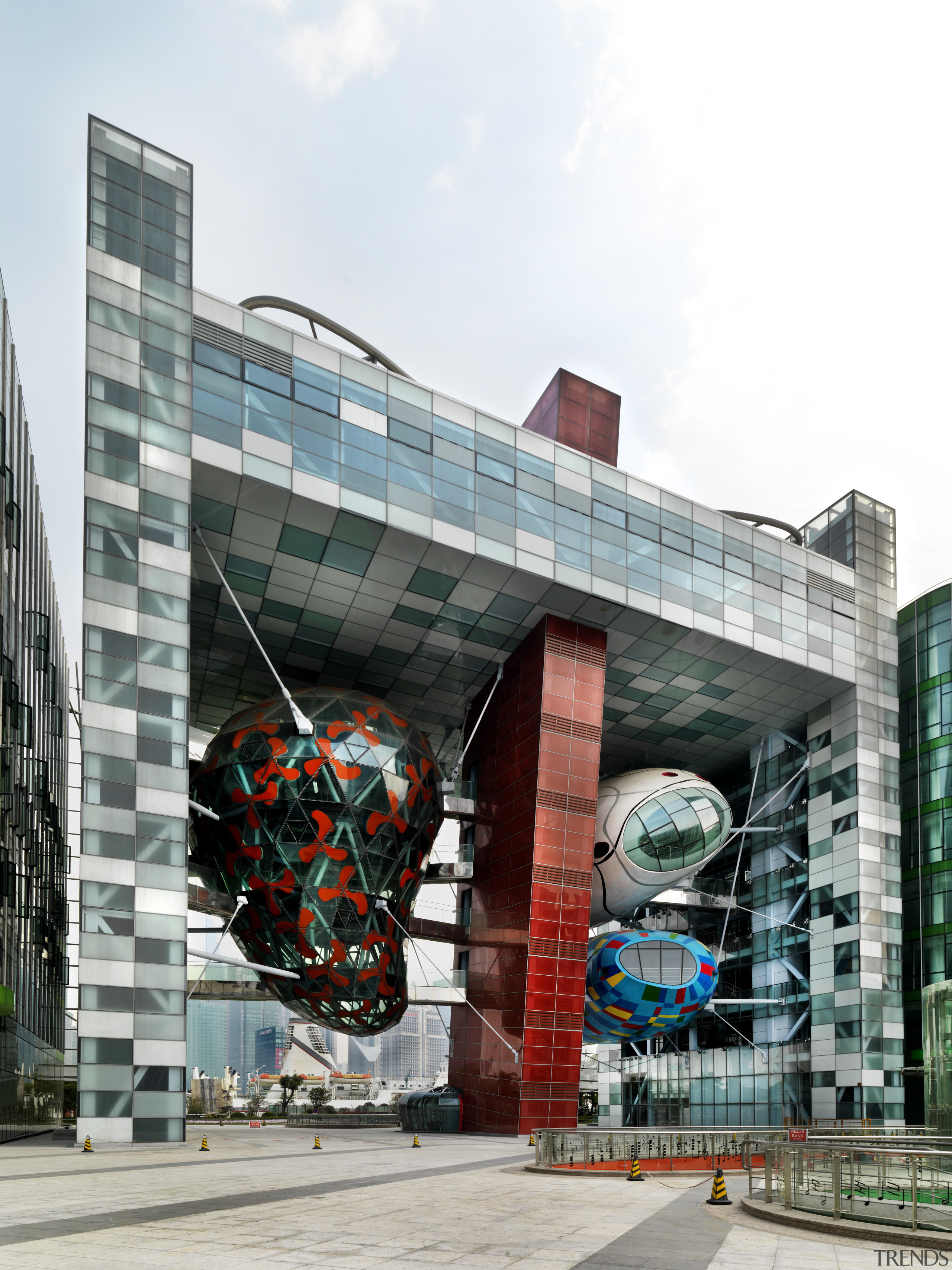 View of the Shanghai International Cruise Terminal. architecture, building, condominium, corporate headquarters, facade, metropolis, white