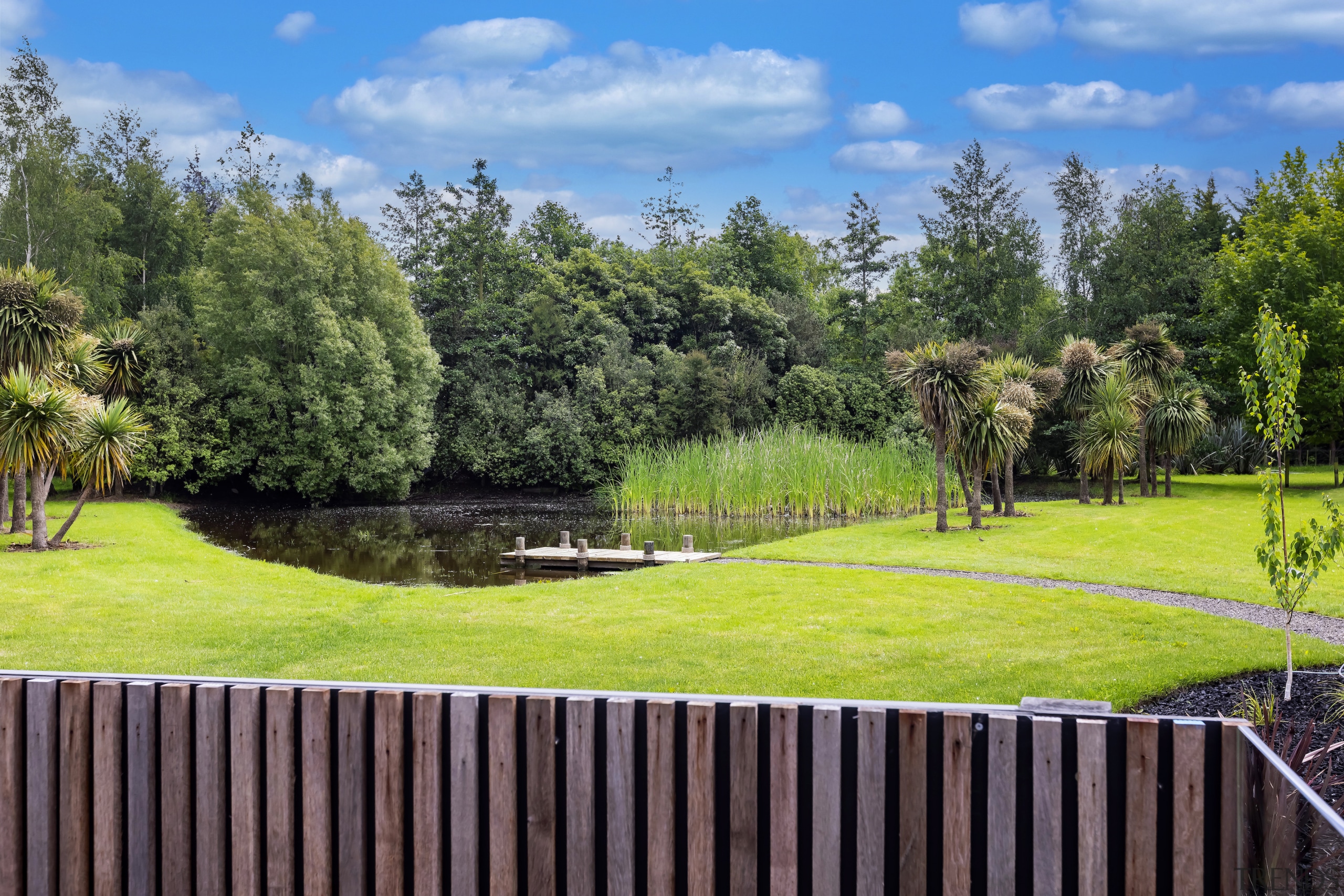 The natural pond is visually accentuated through the 