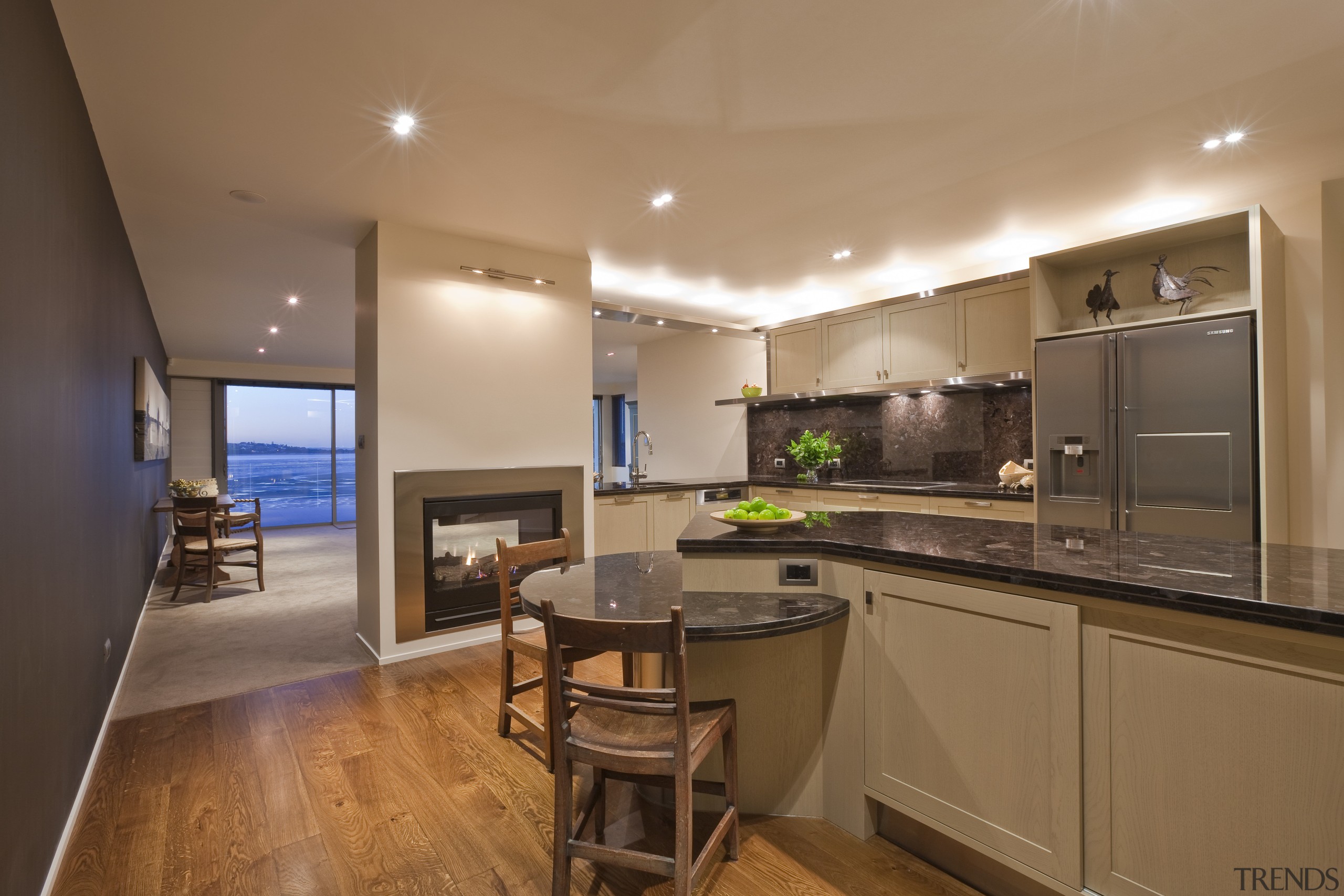 View of kitchen which features brown granite benchtops, countertop, home, interior design, kitchen, real estate, room, brown, orange
