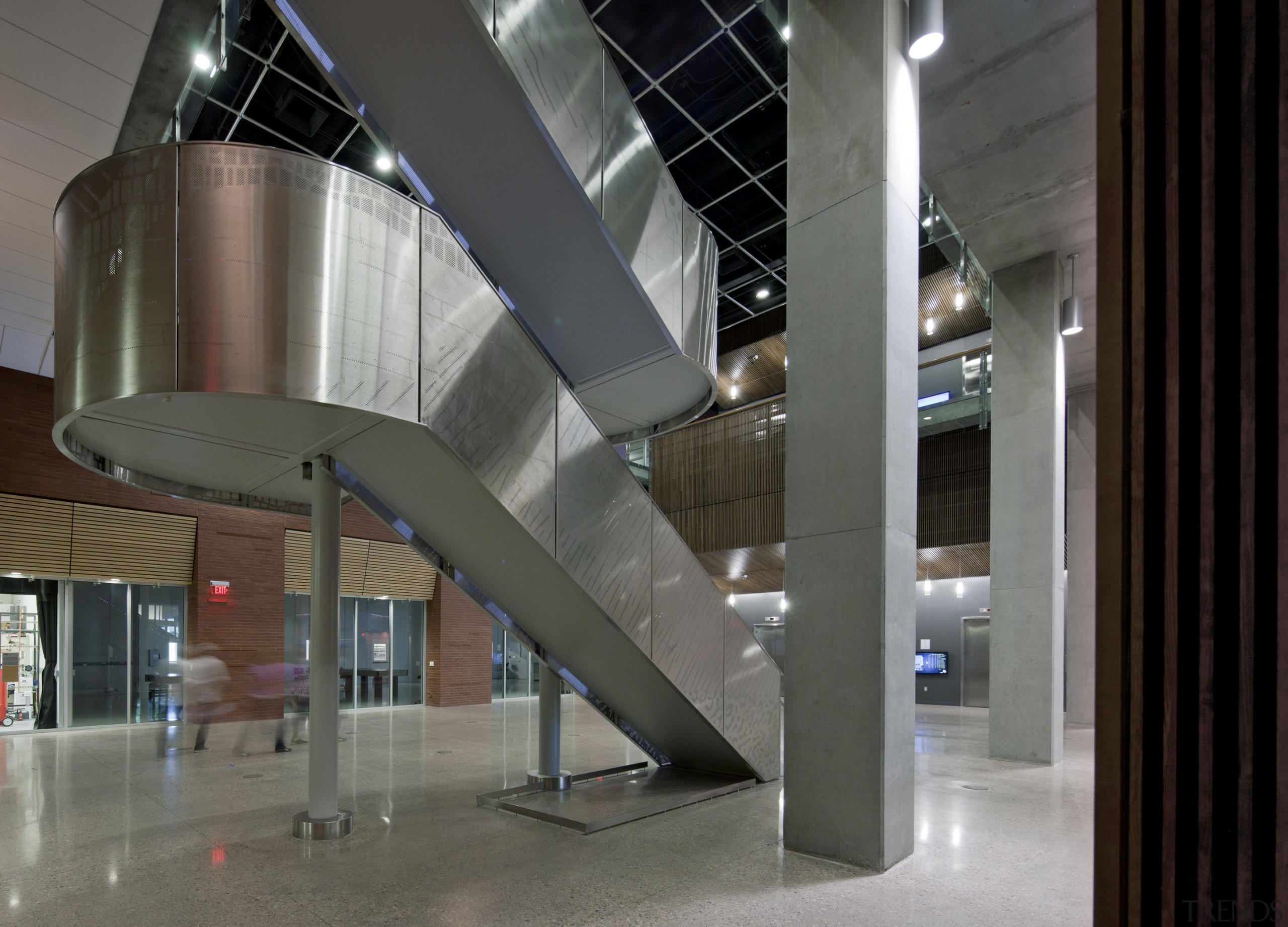 Arizona State University Interdisciplinary Science and Technology Building architecture, building, glass, interior design, lobby, stairs, structure, gray, black