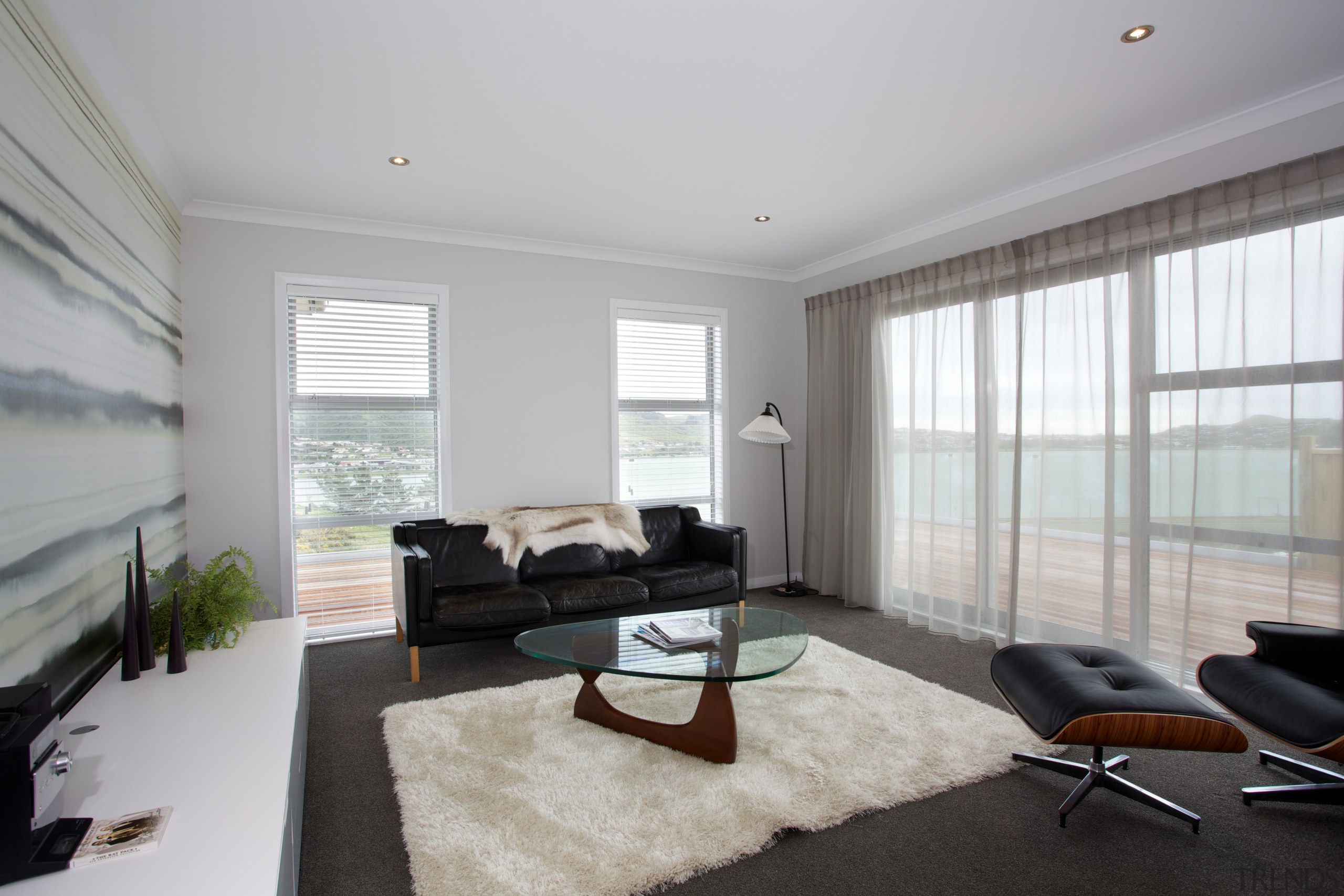 This contemporary living room can be opened up architecture, ceiling, floor, home, house, interior design, living room, property, real estate, room, window, window covering, window treatment, gray