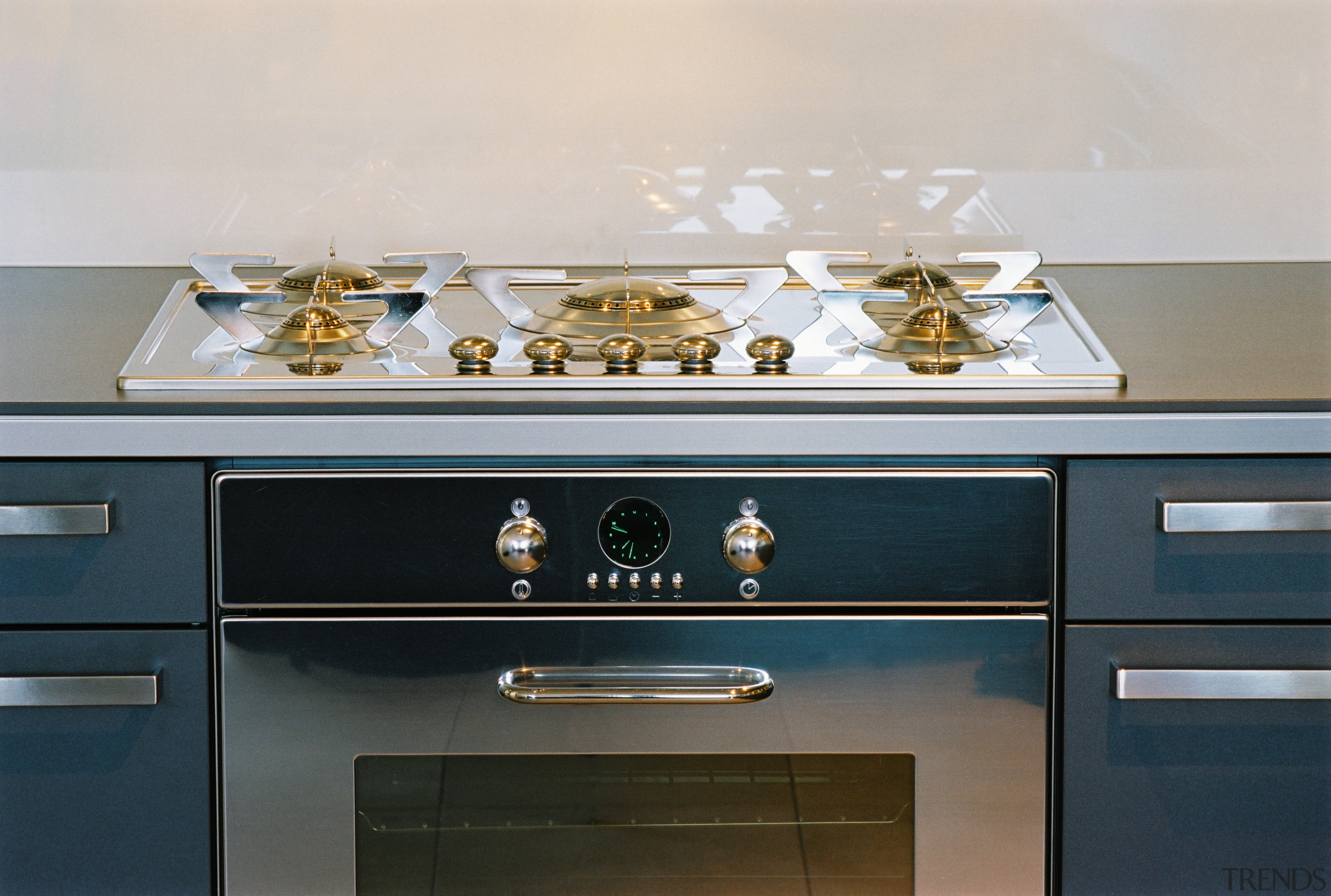 Close up of stainless steel oven with five countertop, furniture, gas stove, home appliance, kitchen, kitchen appliance, kitchen stove, major appliance, gray, black