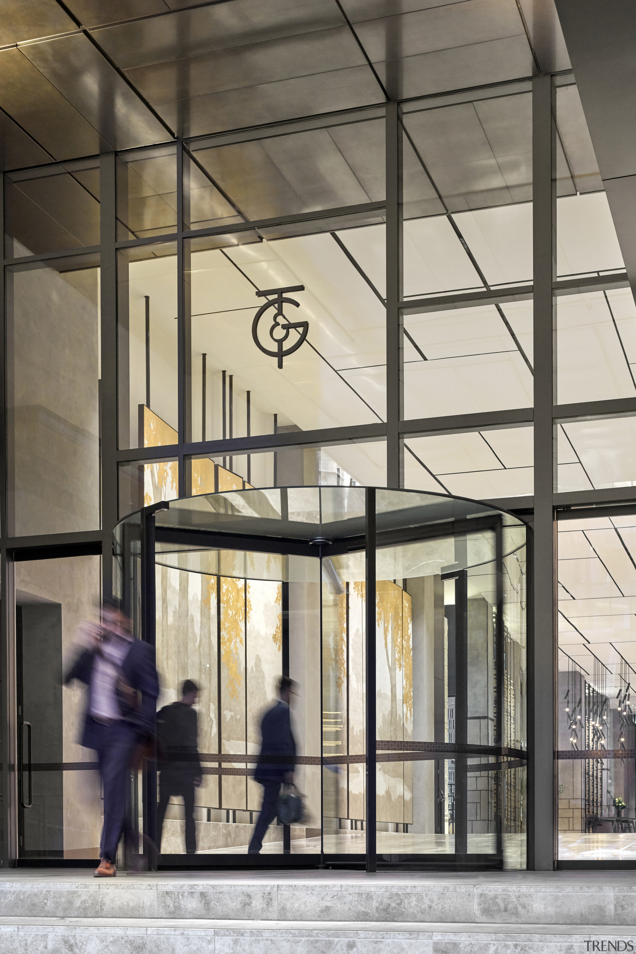 The new Collins Street entry to the T&amp;G architecture, building, facade, glass, structure, window, gray, black