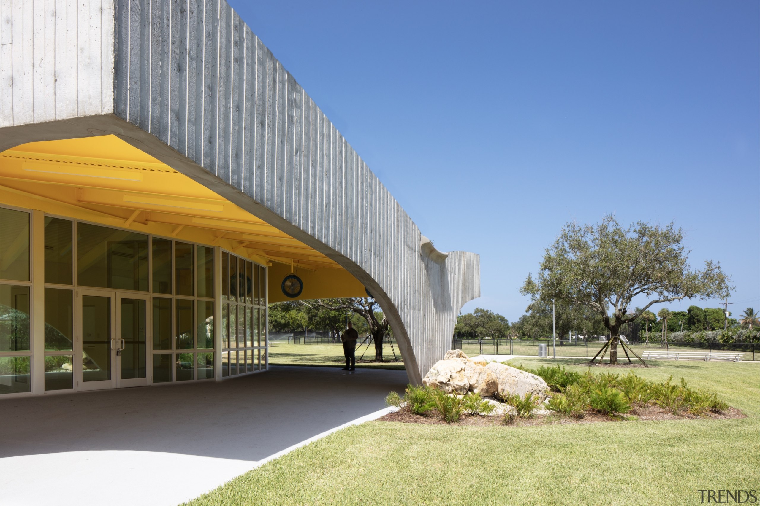 Bright yellow soffits add an energetic vibe to 