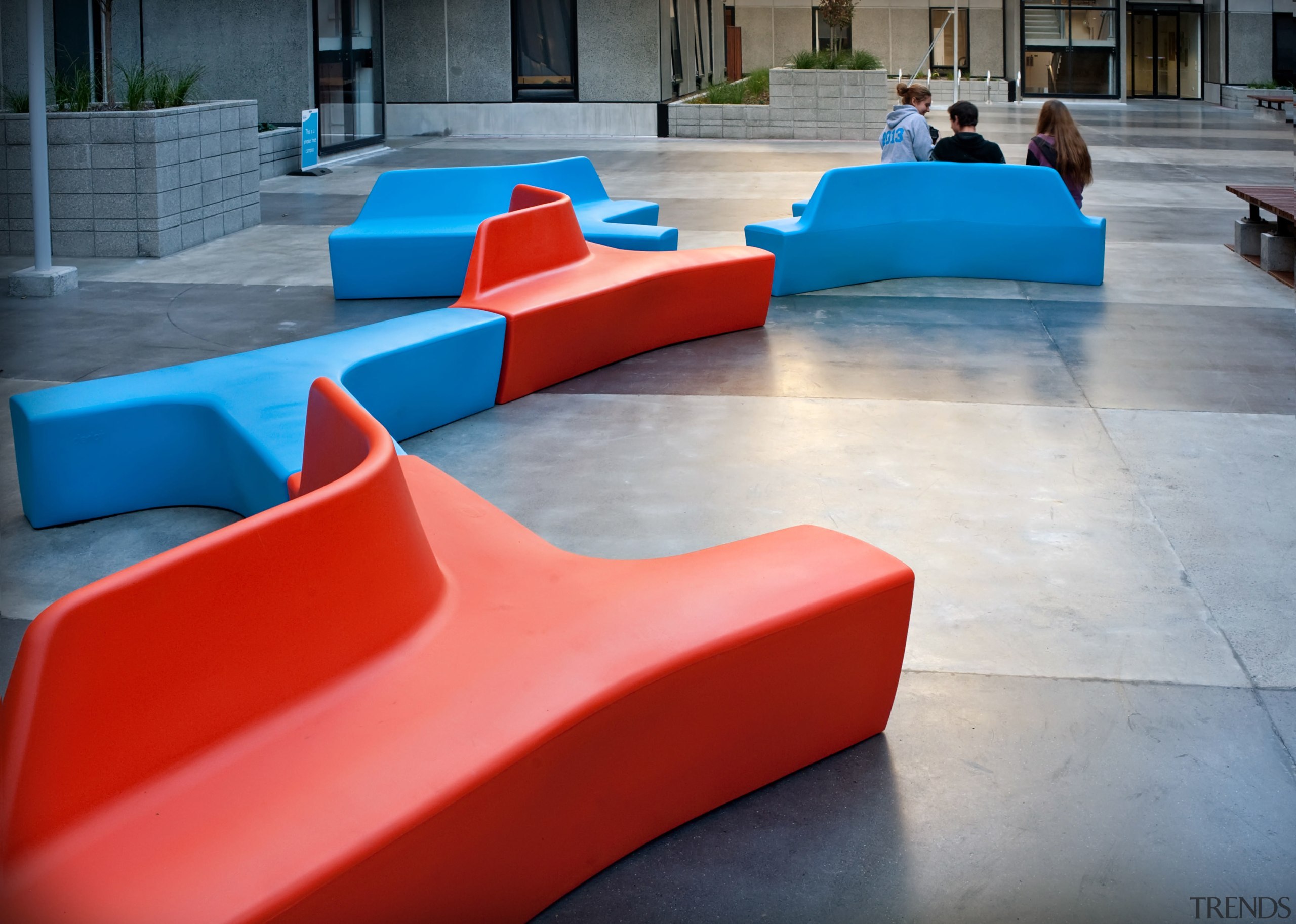 Urban design and landscape architecture specialist Boffa Miskell blue, chair, couch, design, floor, flooring, furniture, outdoor furniture, product design, red, table, red, gray