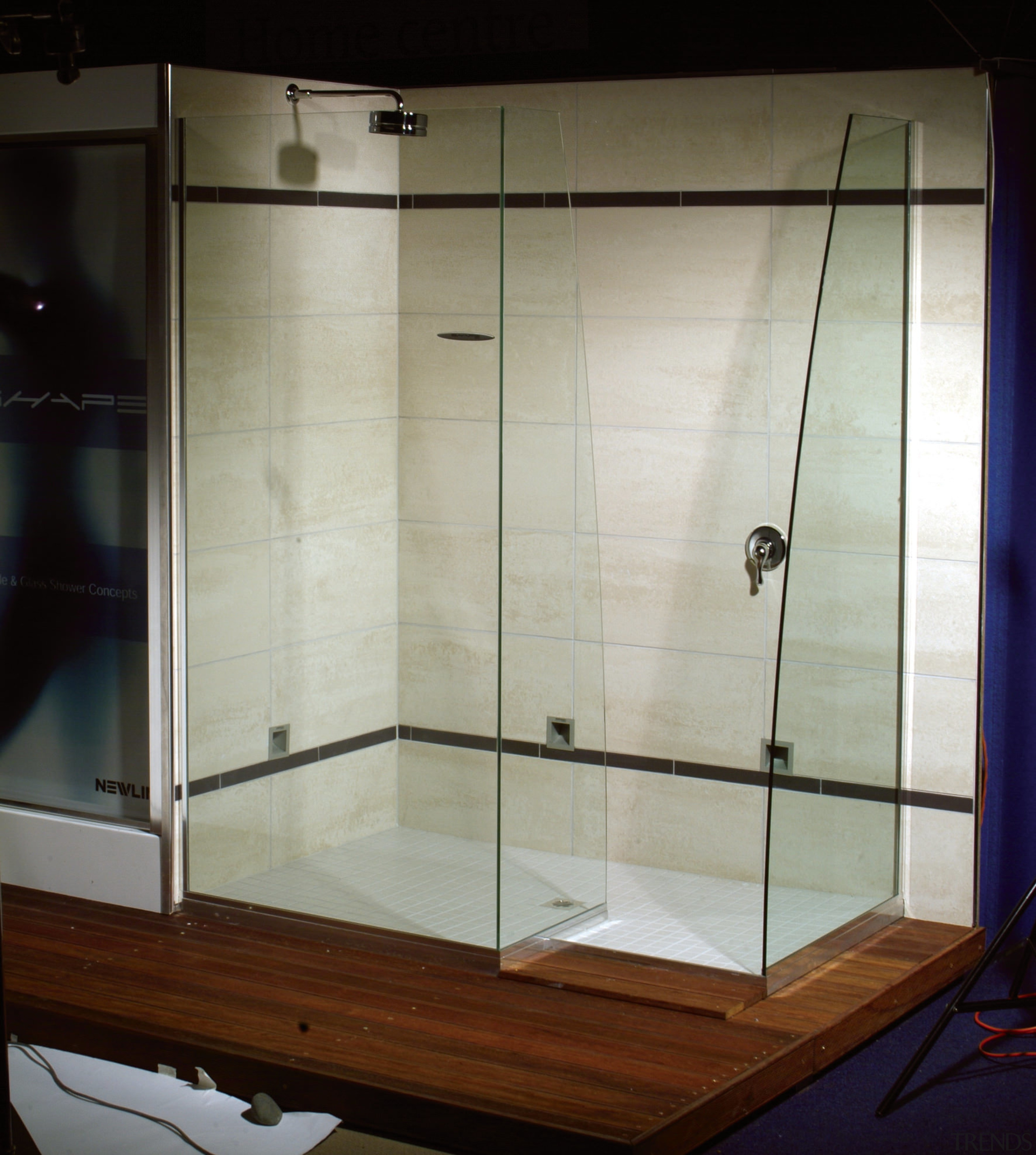 The view of a glass shower stall - bathroom, glass, plumbing fixture, shower, gray, black